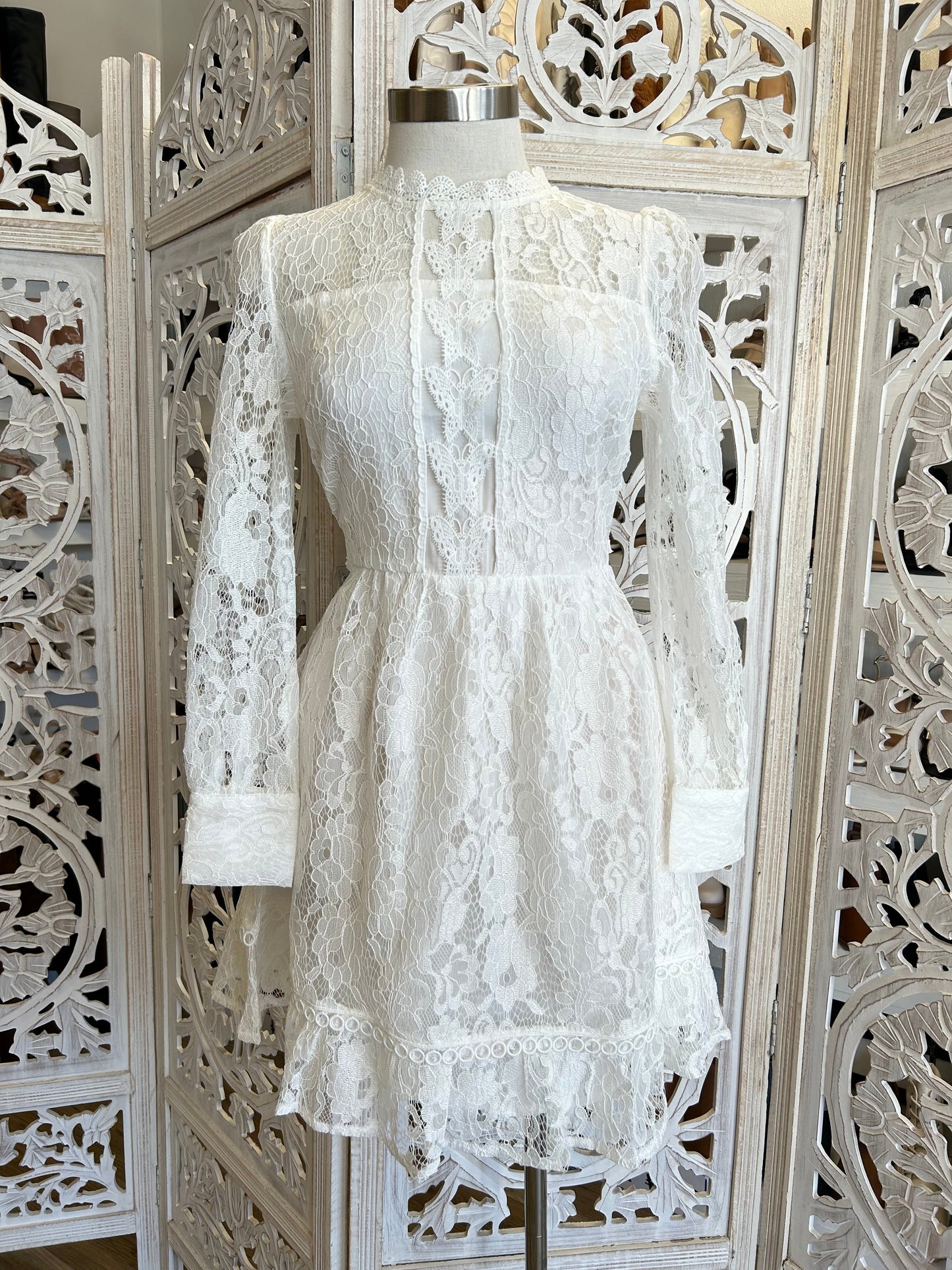 Mock Neck Flowy Lace Dress-  Not Stretchy