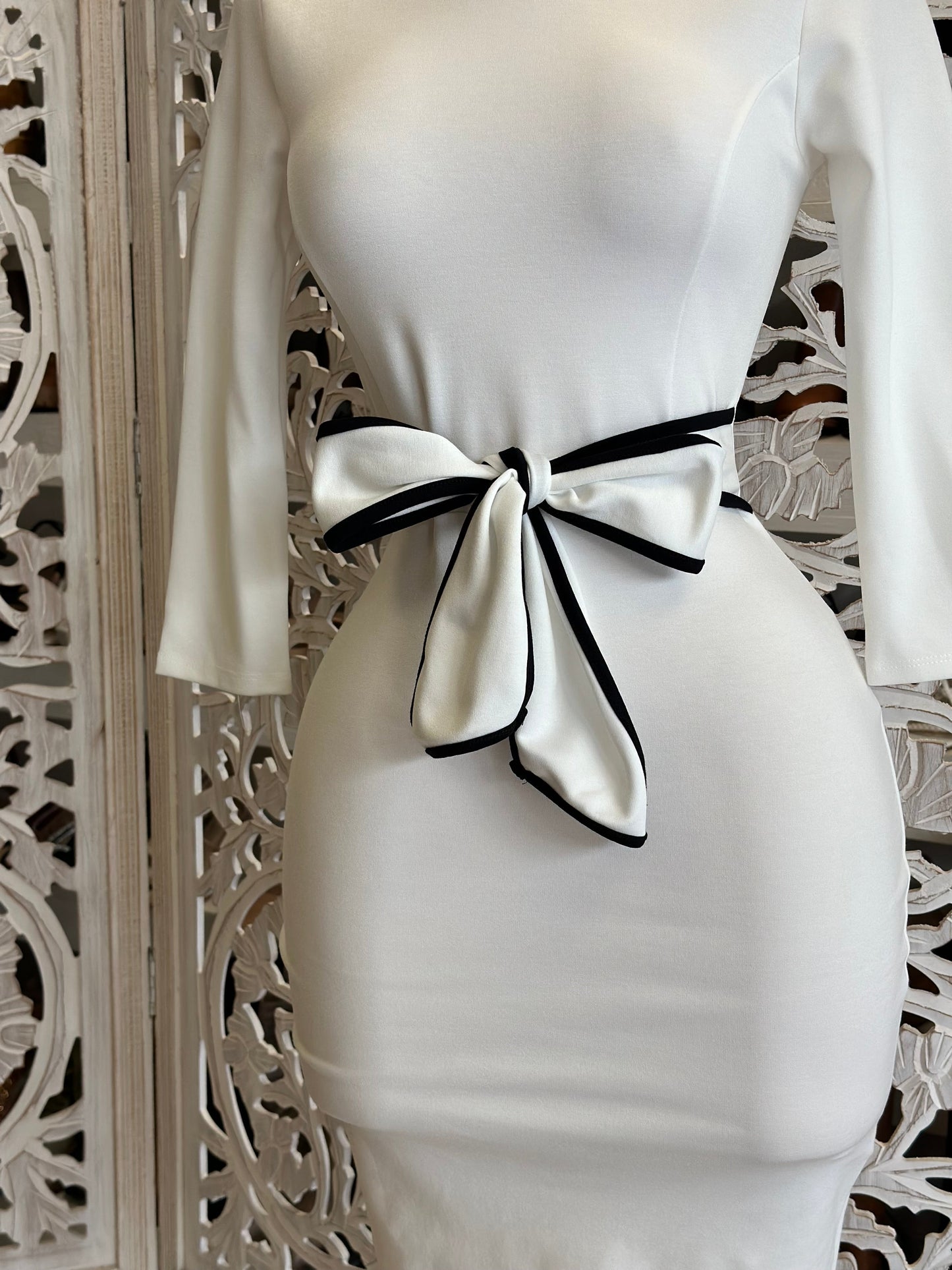 Cinched Ribbon Lined Dress Stretchy