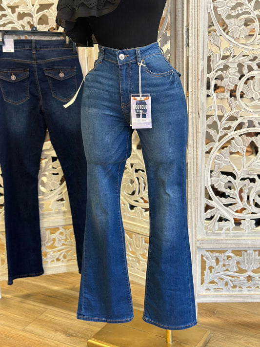 High Rise Button Pocket Jeans- Stretchy