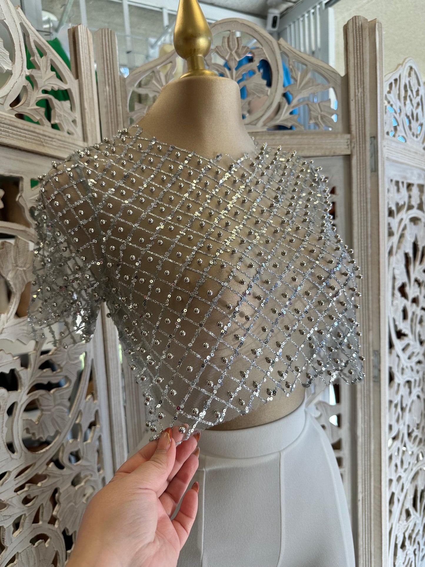 Rhinestone Silver Mesh Top