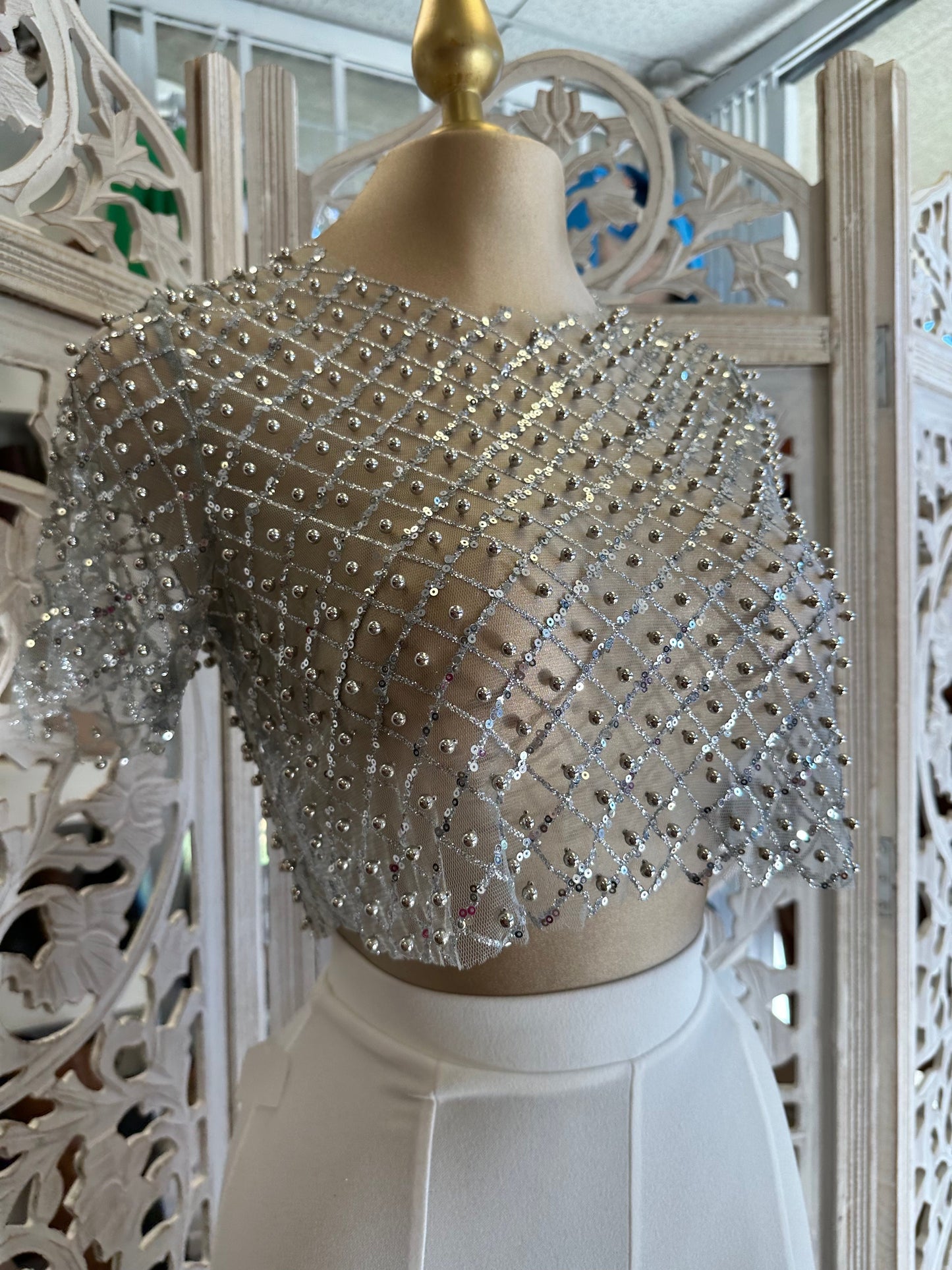 Rhinestone Silver Mesh Top