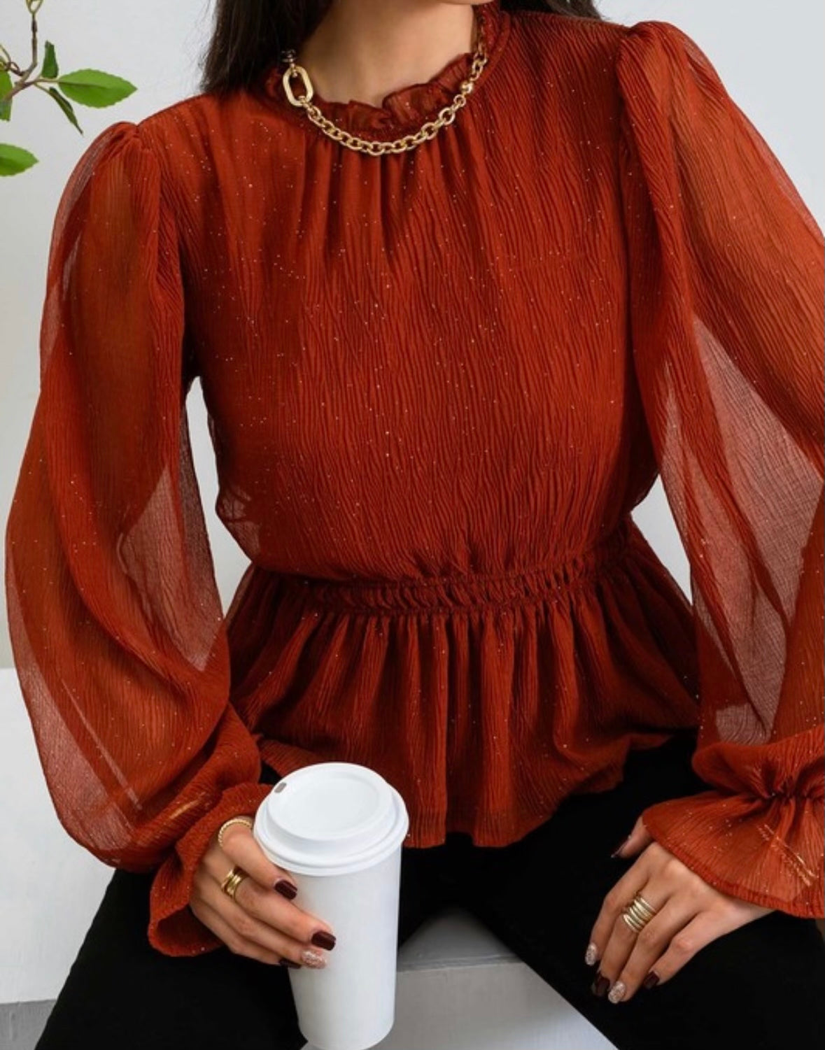 Cinched Mock Neck Blouse