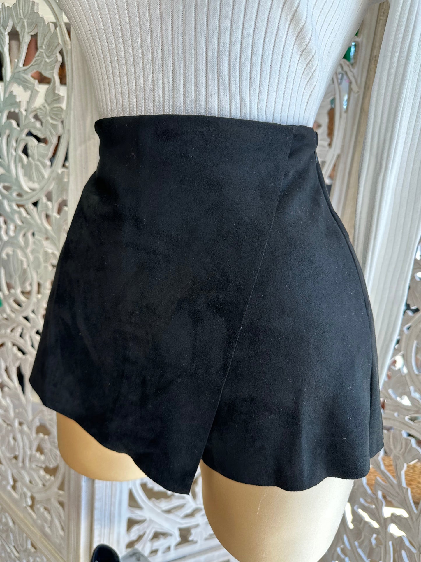 Black Suede Mini Skort