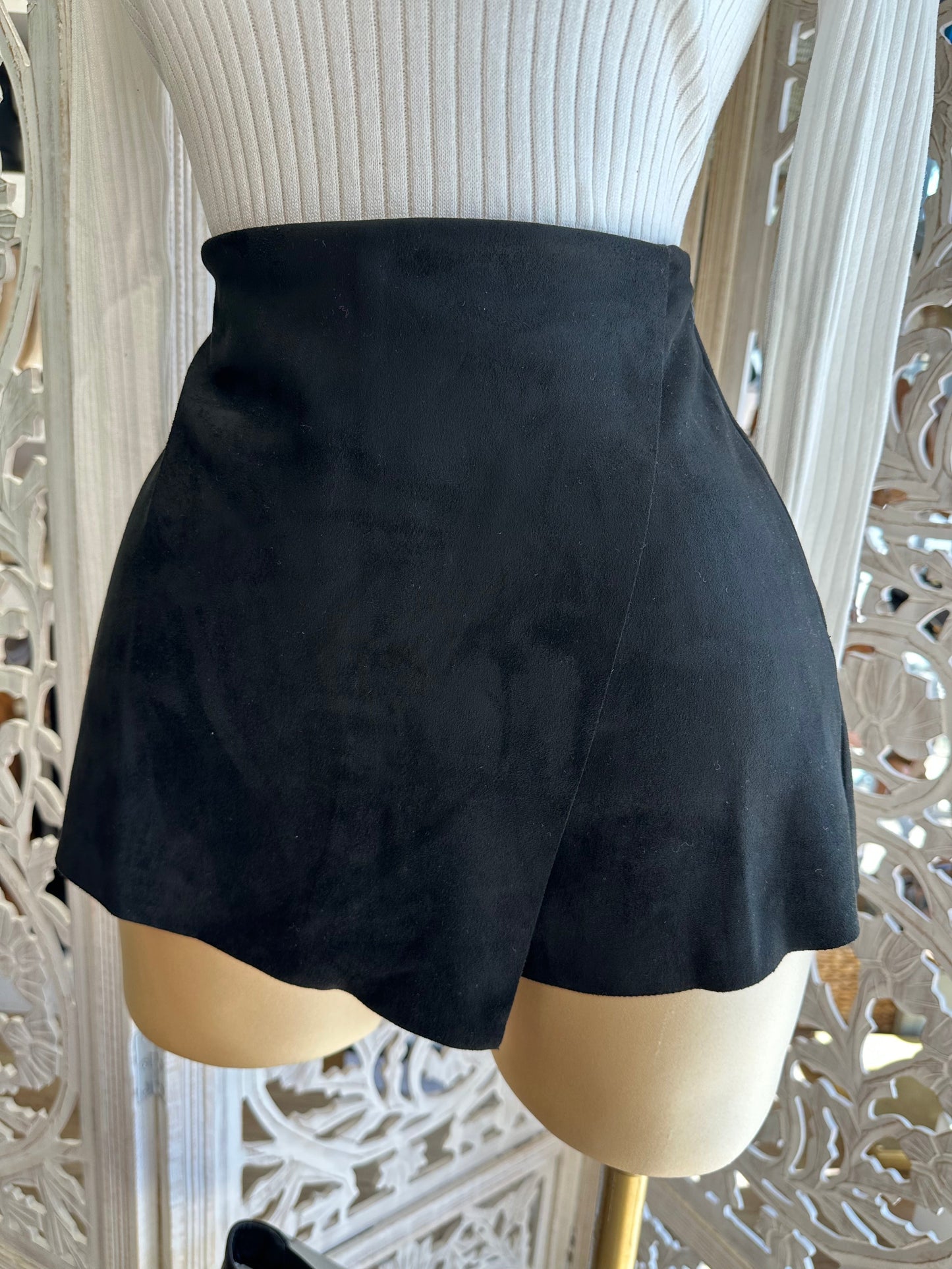 Black Suede Mini Skort