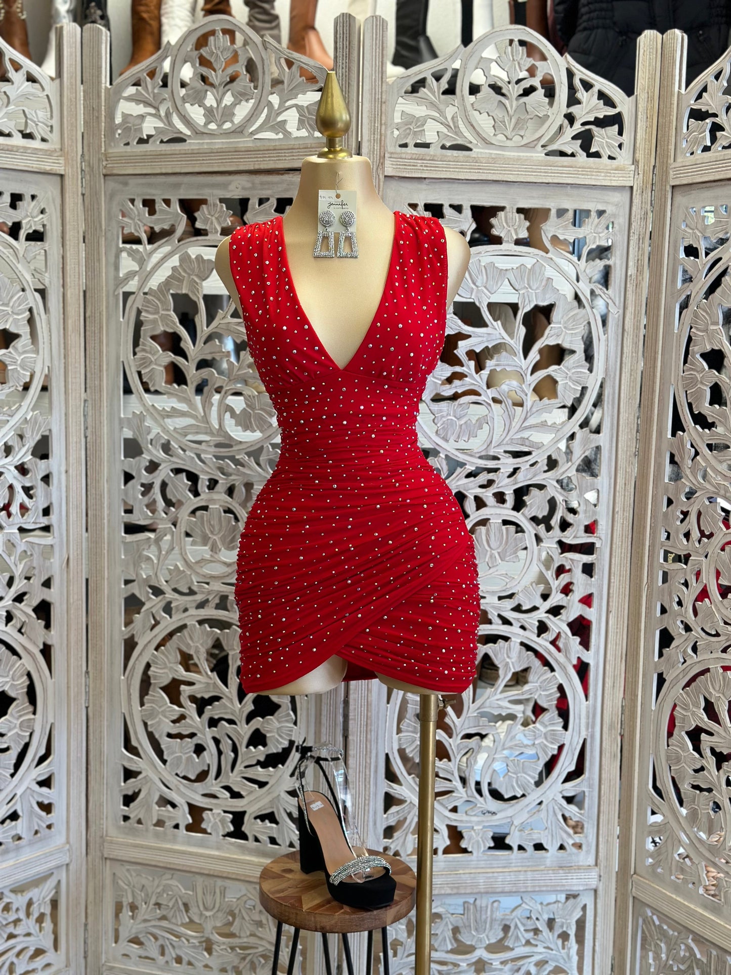 Red Rhinestone Mini Dress