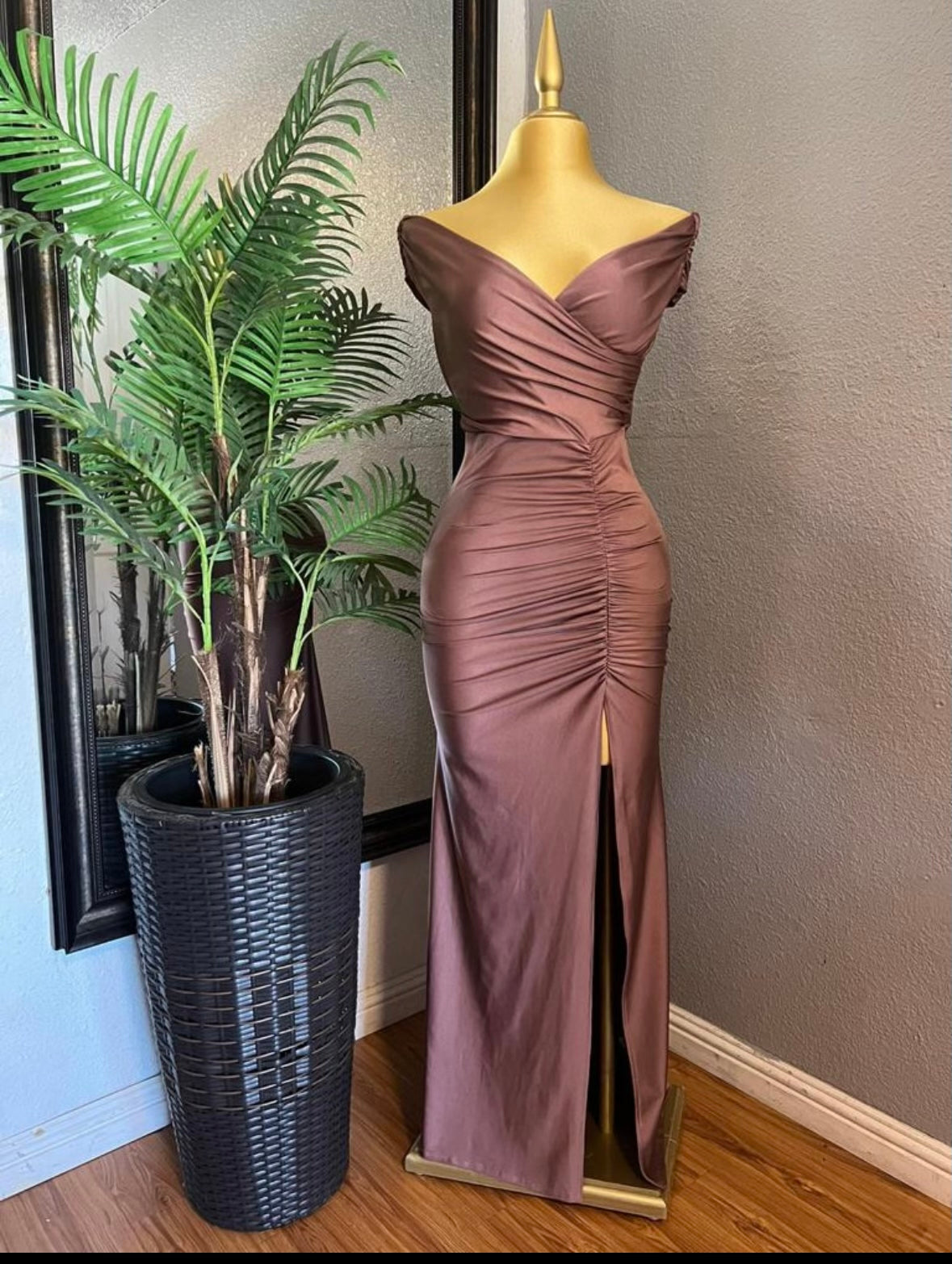 Rose Gold Wrapped Ruched Formal Dress