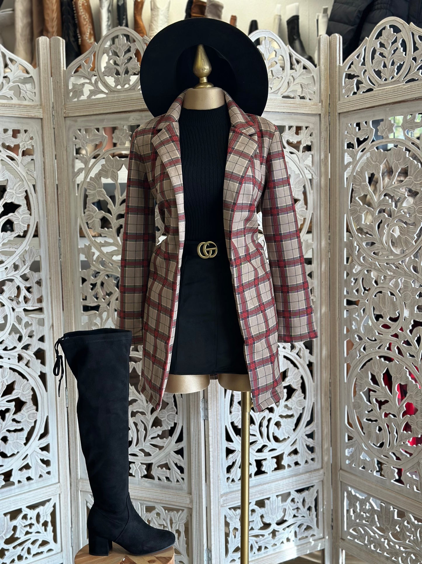 Long  Plaid Blazer Coat