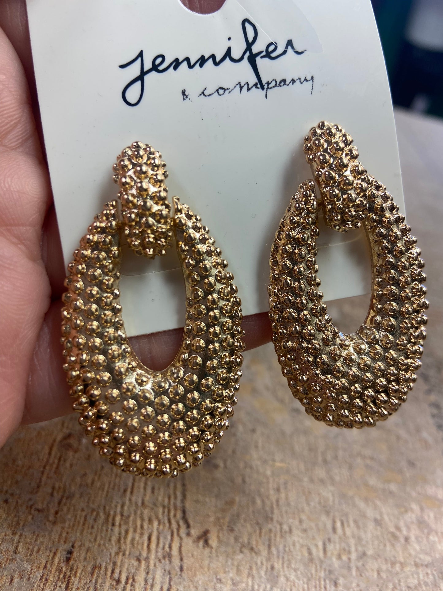 Gold Beaded Oval Earrings