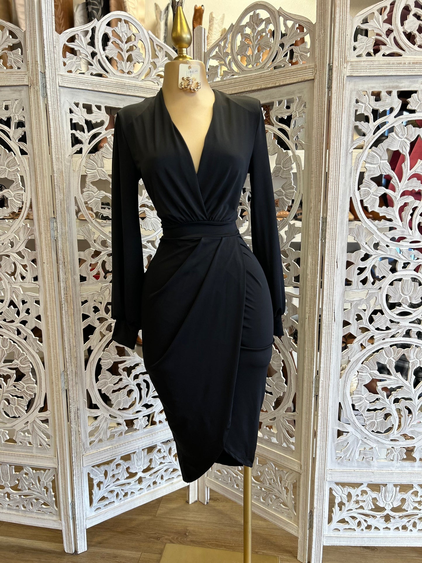 Black  Draped Midi Dress- Very Stretchy