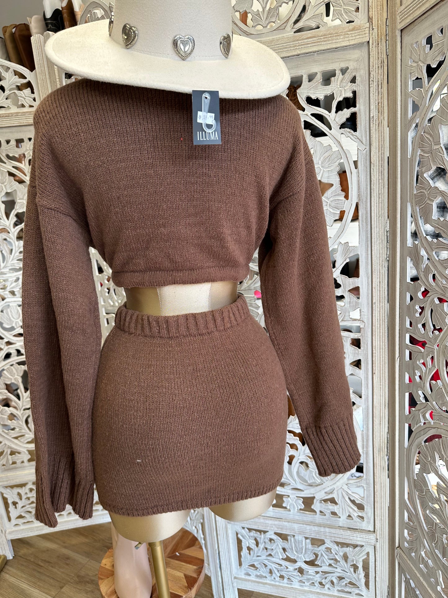 Brown Knit Turtleneck Set