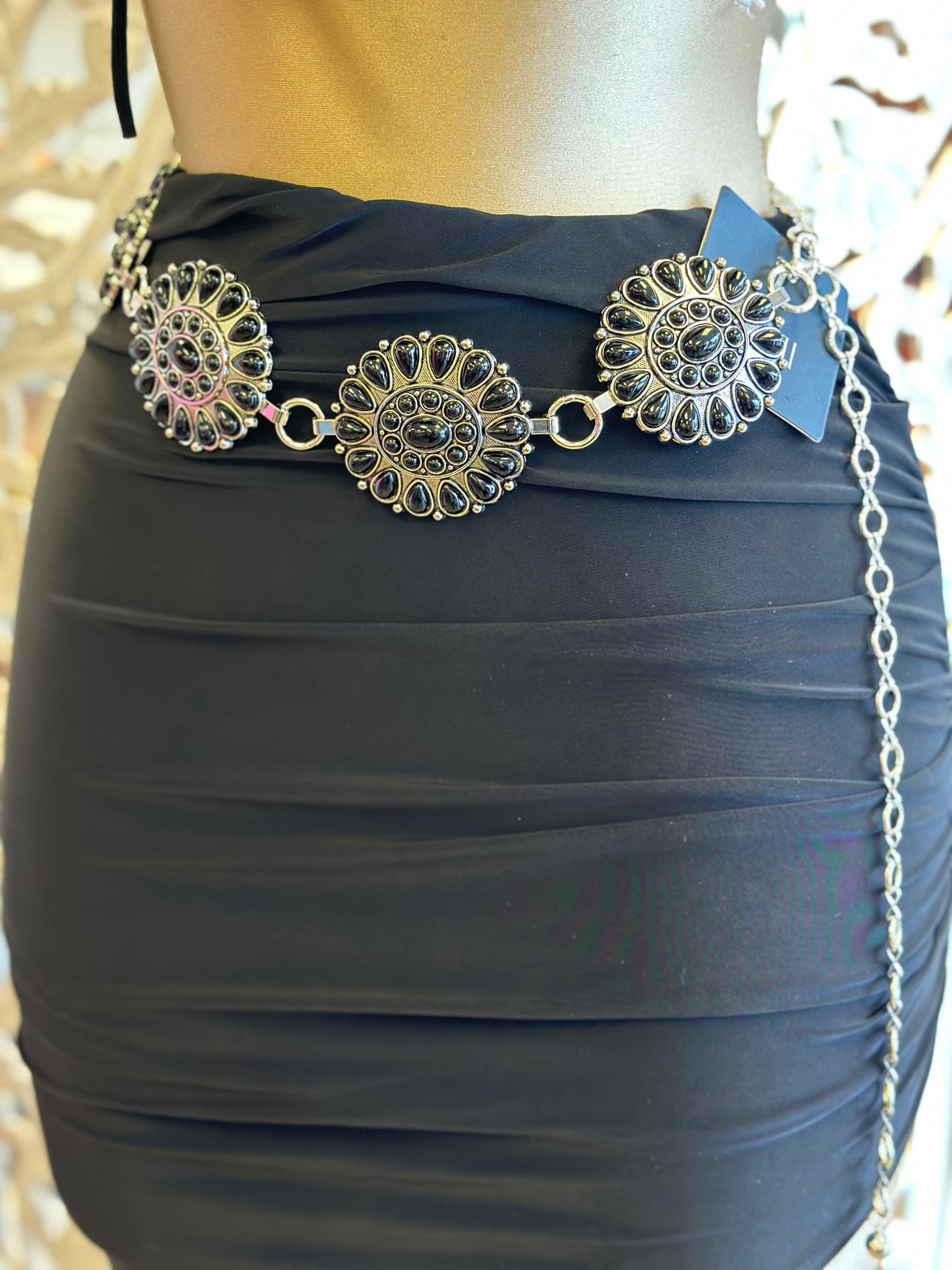 Black Floral Chain Belt