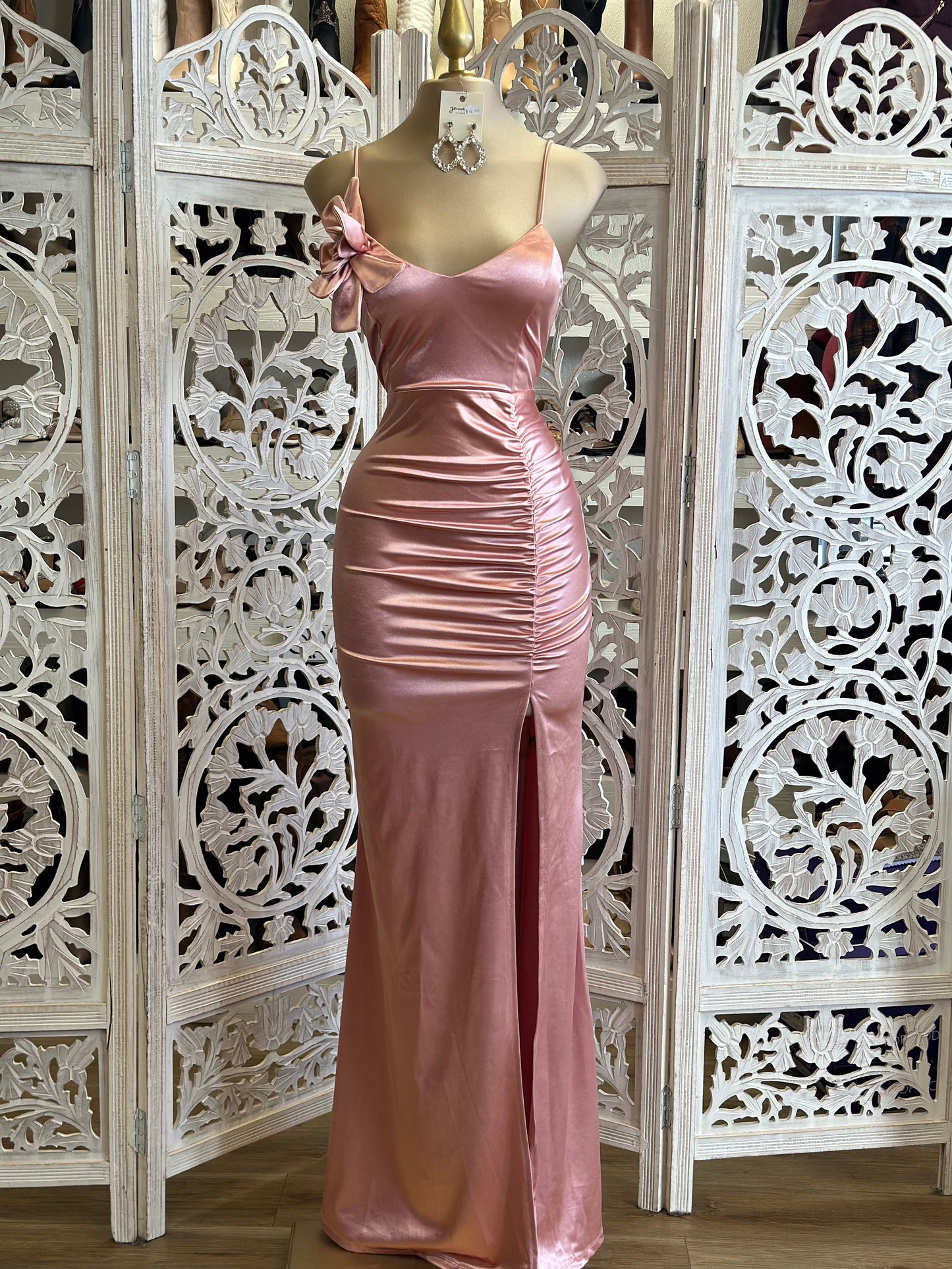 Rose Pink Formal Flower Detail Dress- Stretchy