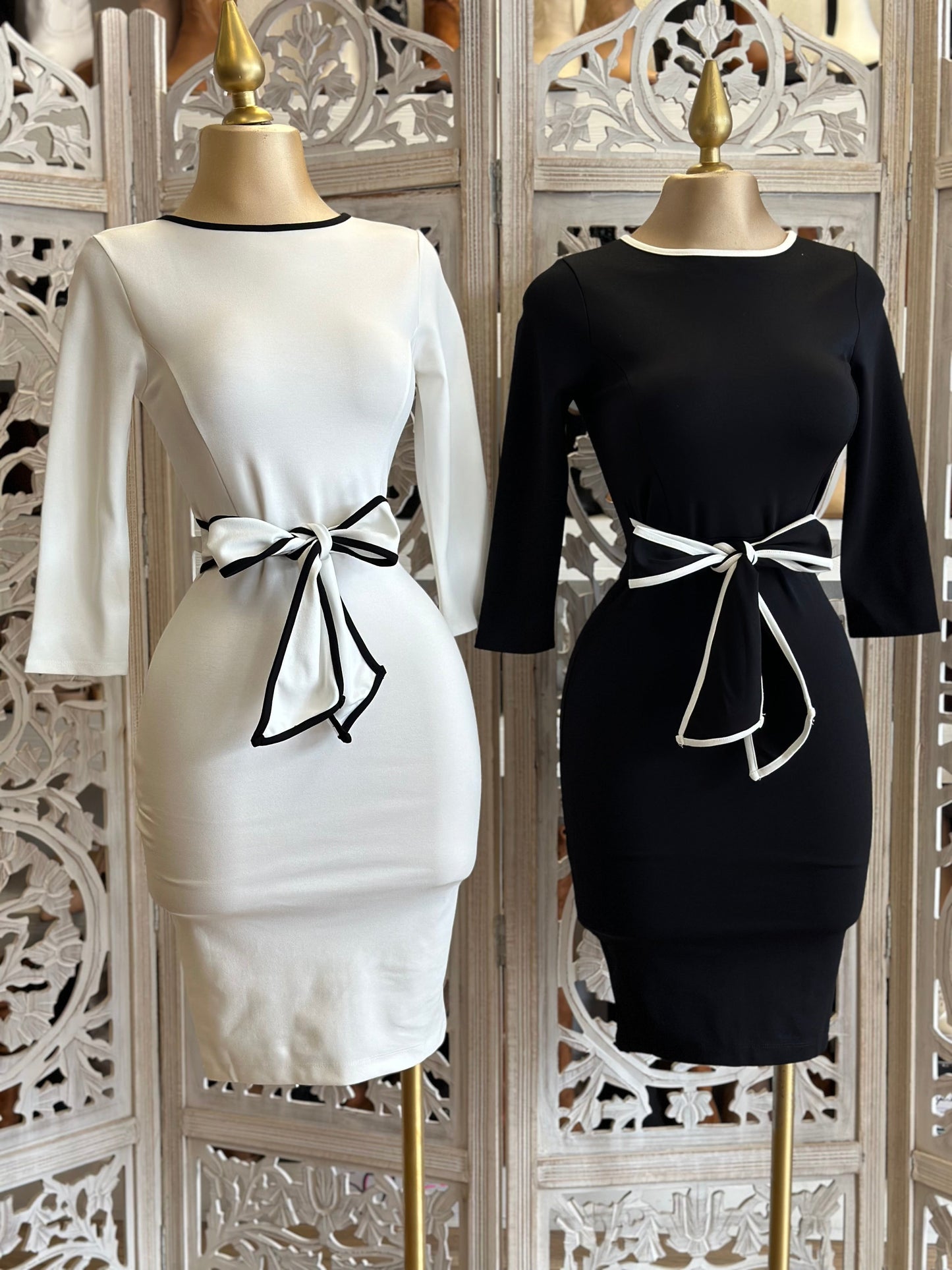 Cinched Ribbon Lined Dress Stretchy