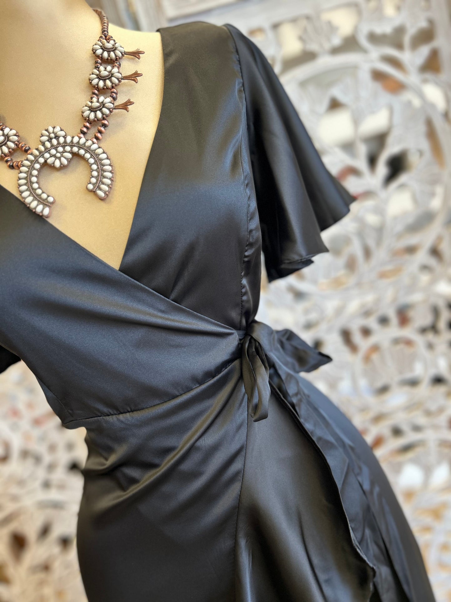 Black Ruffle Wrapped Maxi Dress - Not Stretchy