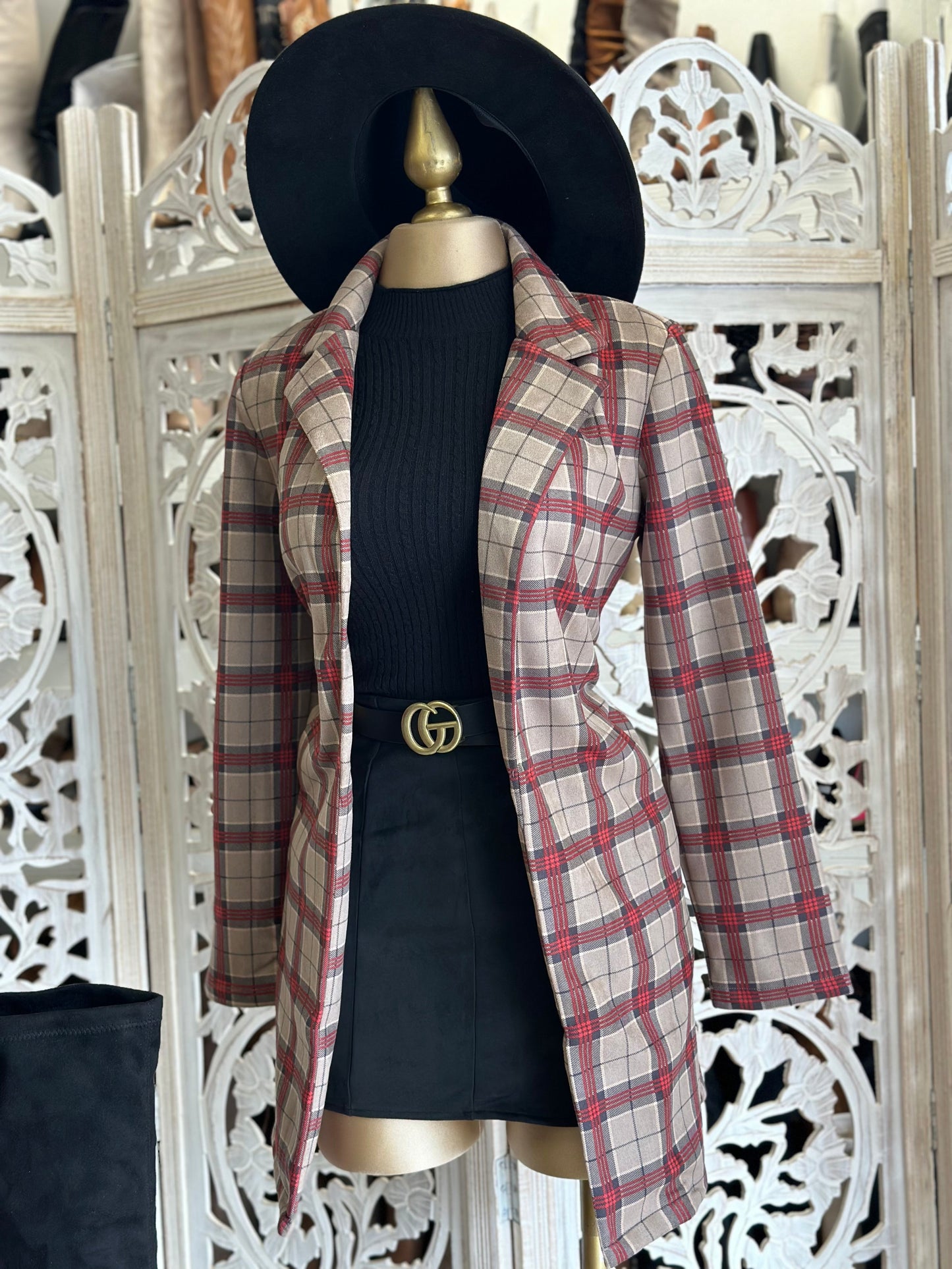 Long  Plaid Blazer Coat