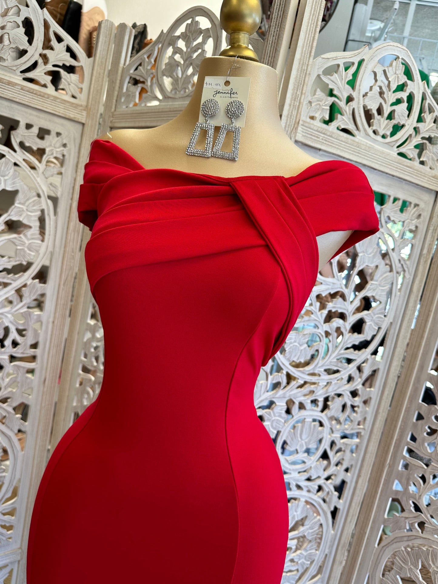 Red Twist Front Slit Dress