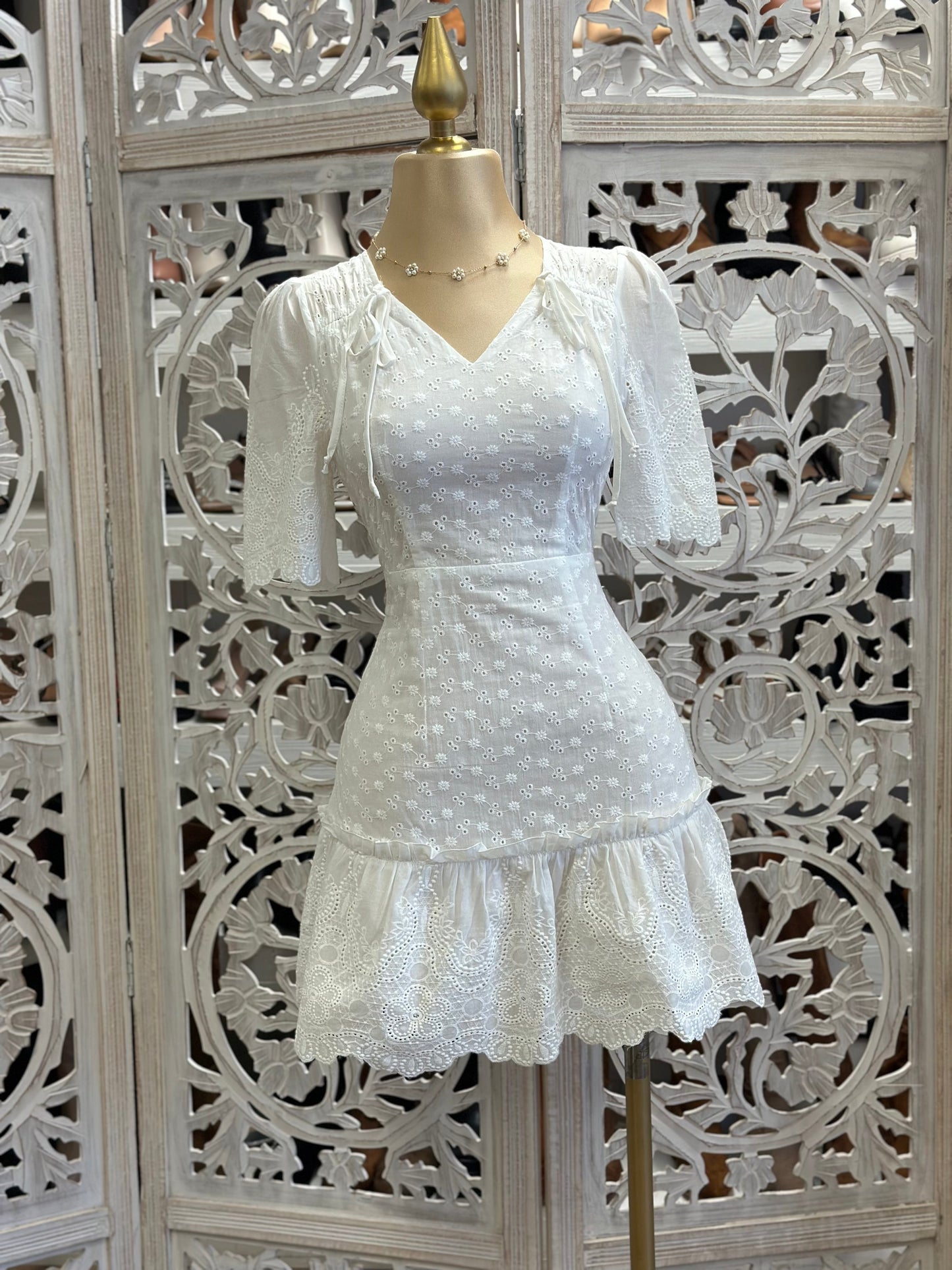 Eyelet Short Sleeve Dress- Not Stretchy