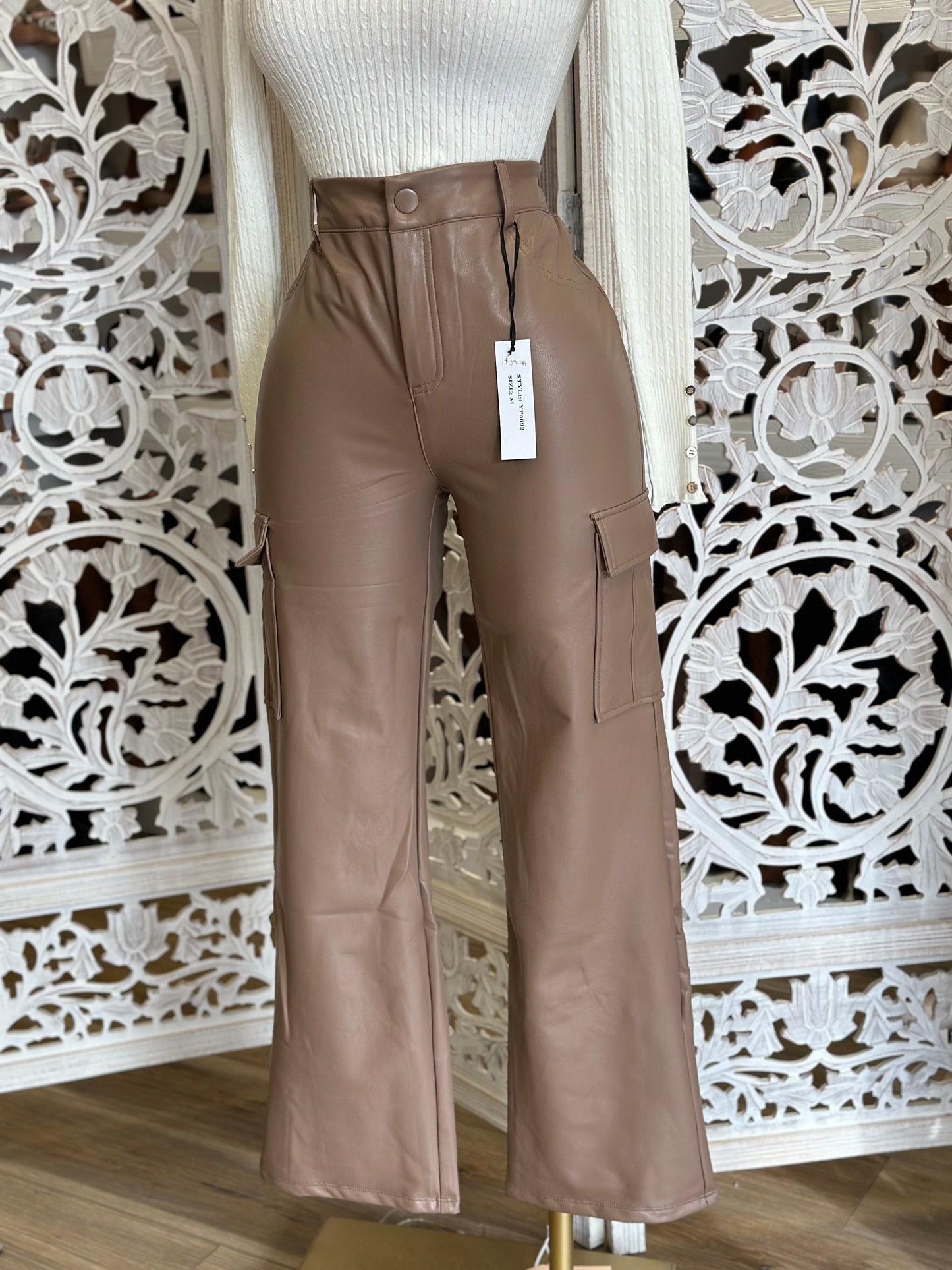 Taupe Cargo Faux Leather Pants