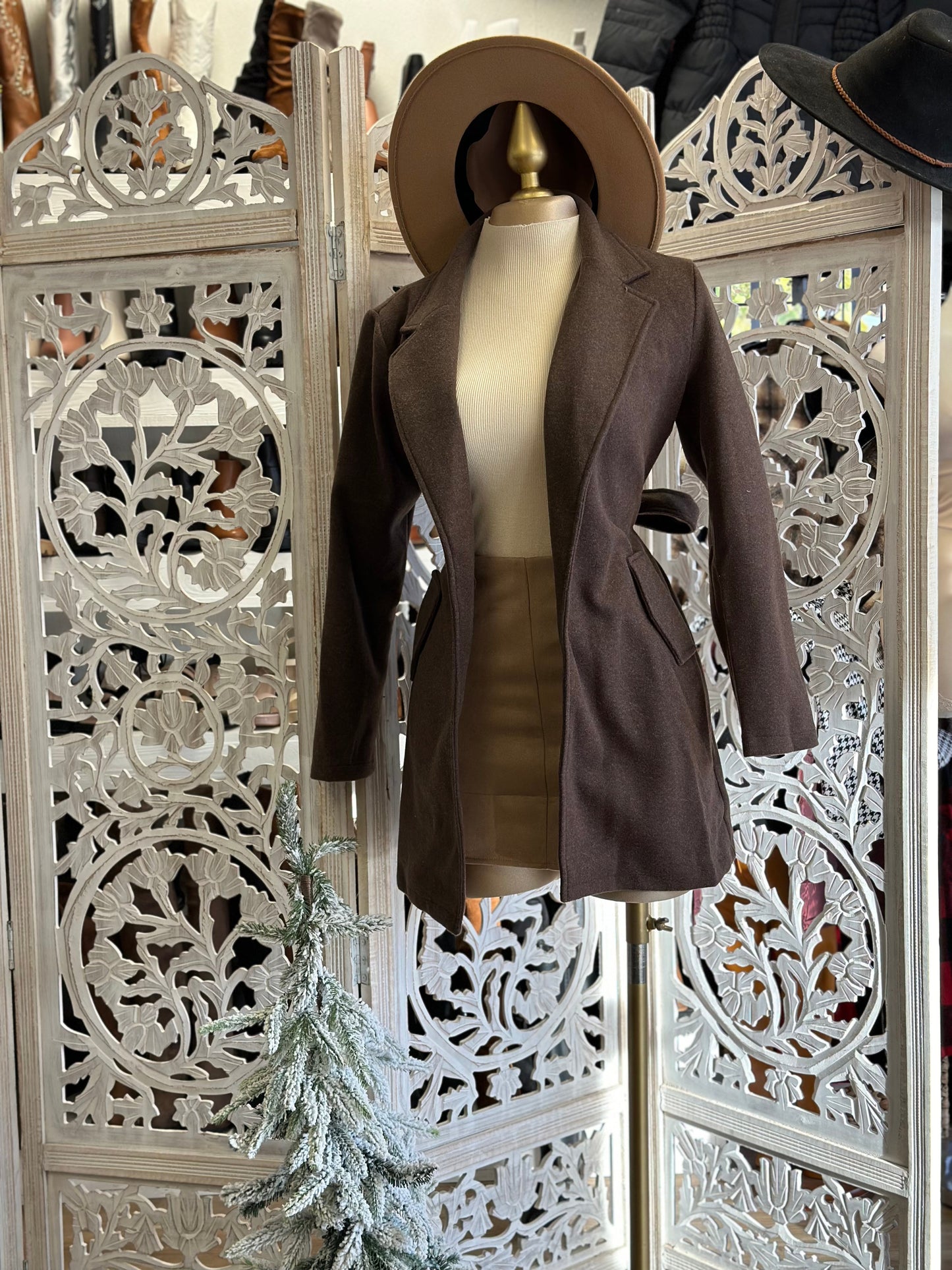 Dark Brown Tie Back Coat