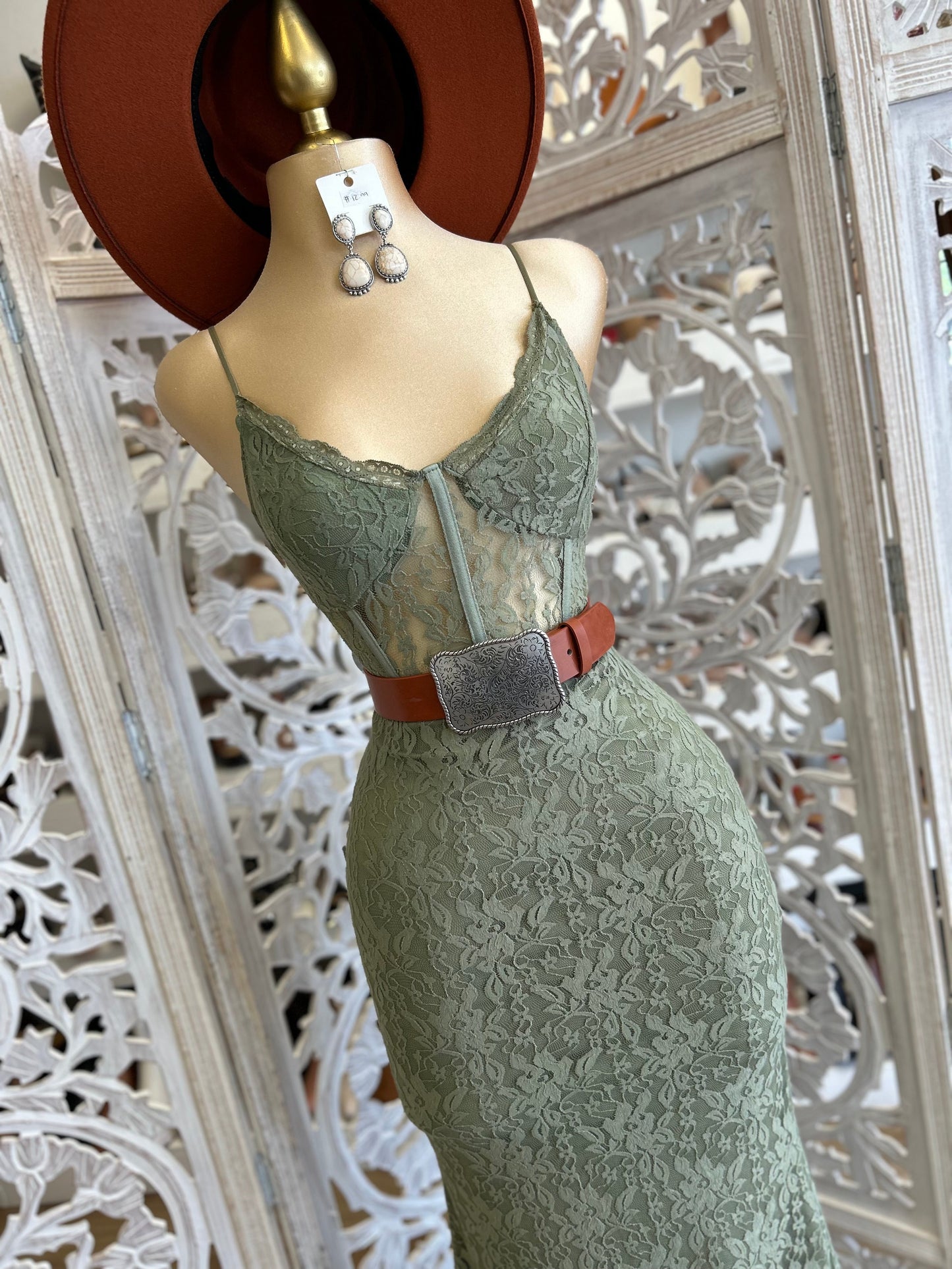 Lace Olive Formal Dress- Stretchy