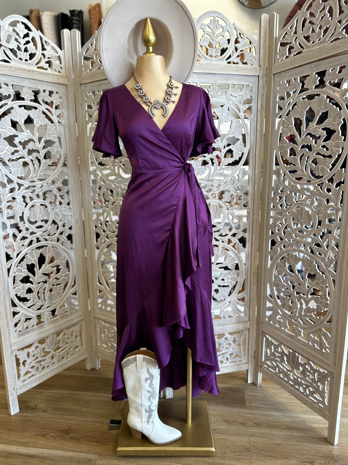 Midnight Purple Ruffle Wrapped Maxi Dress - Not Stretchy