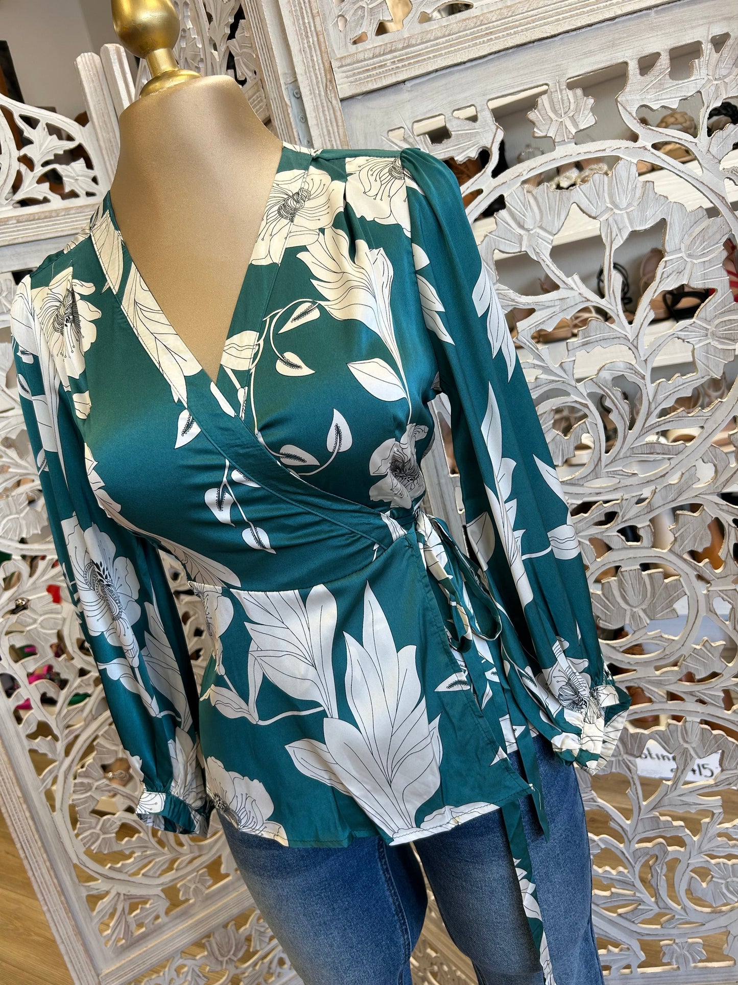 Floral Satin Wrapped Blouse