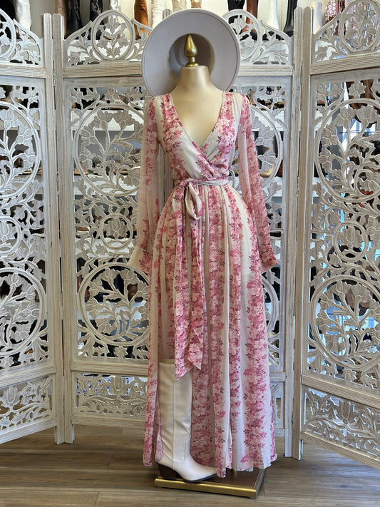 Floral Blossom Wrapped Maxi Dress- Slightly Stretchy