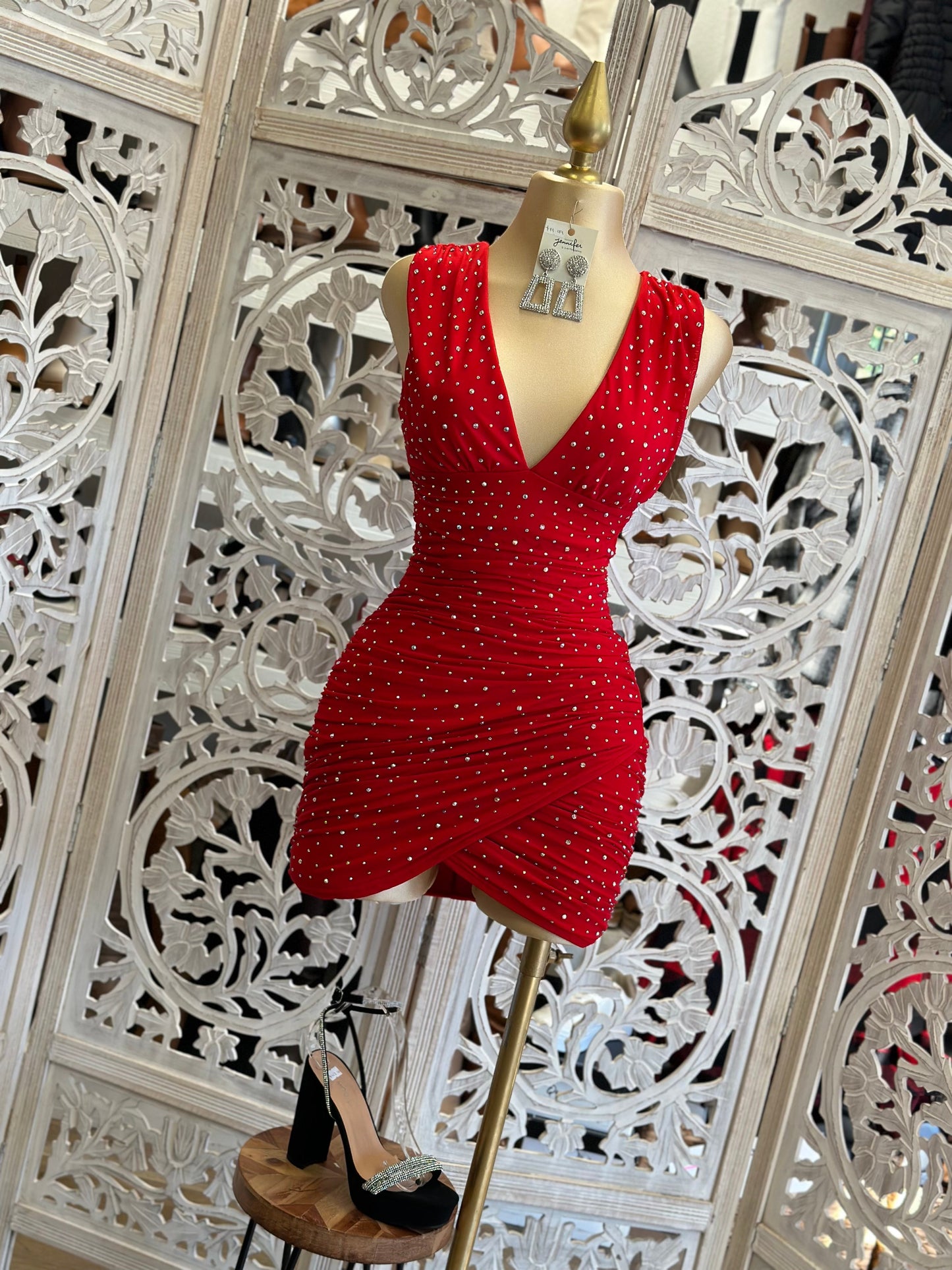 Red Rhinestone Mini Dress