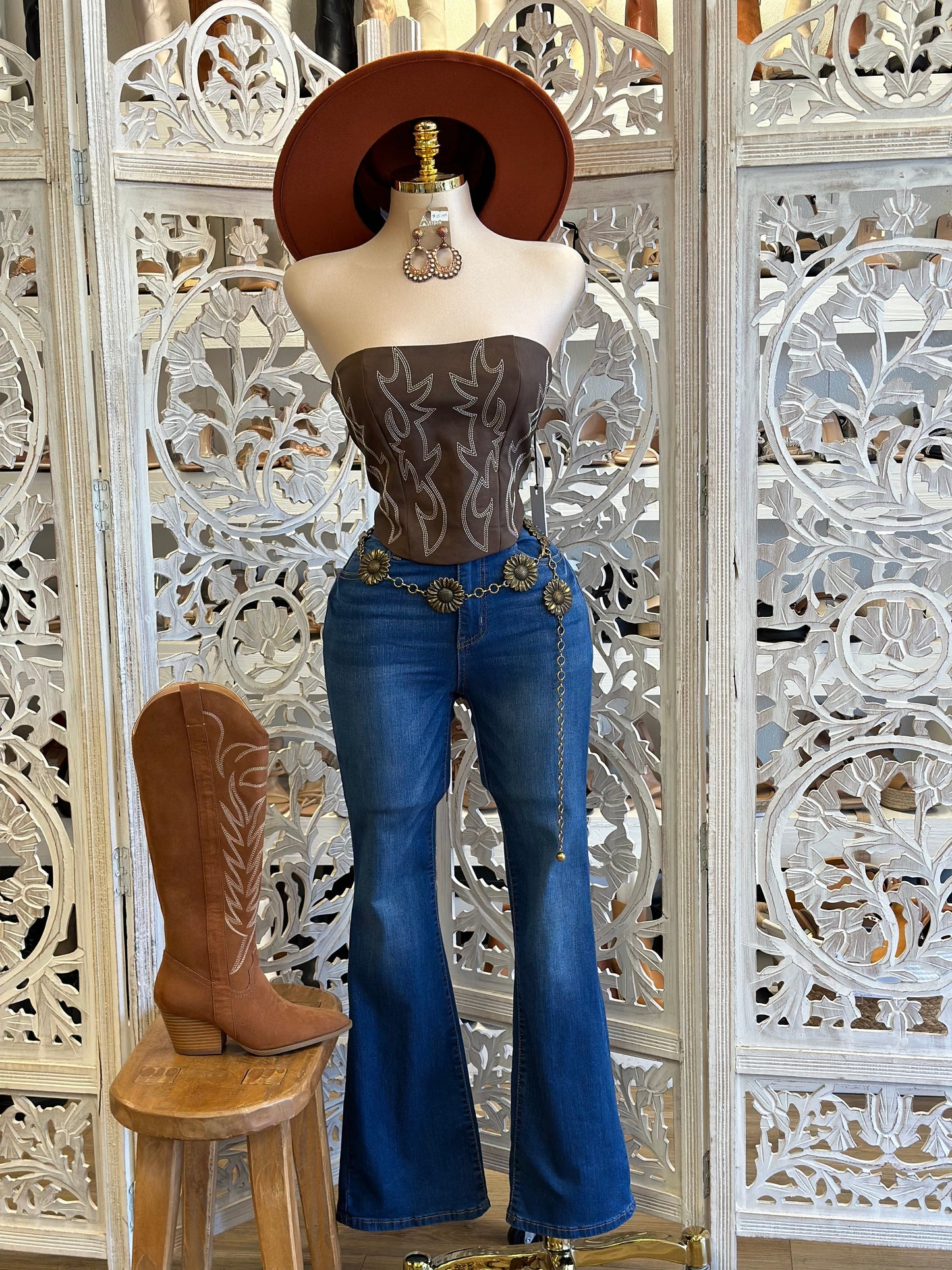 Western Embroidered Corset Top- Not Stretchy