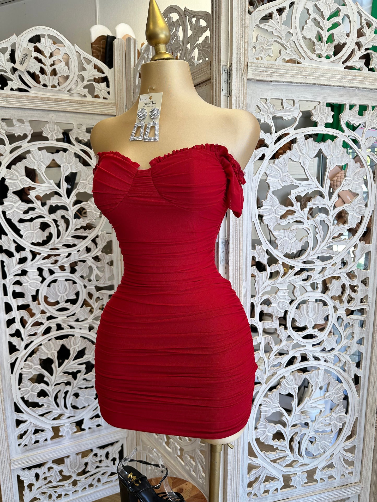 Red Ruffle Lined Mini Dress