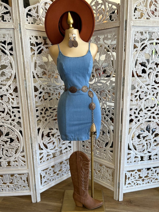 Scooped Denim Dress- Stretchy