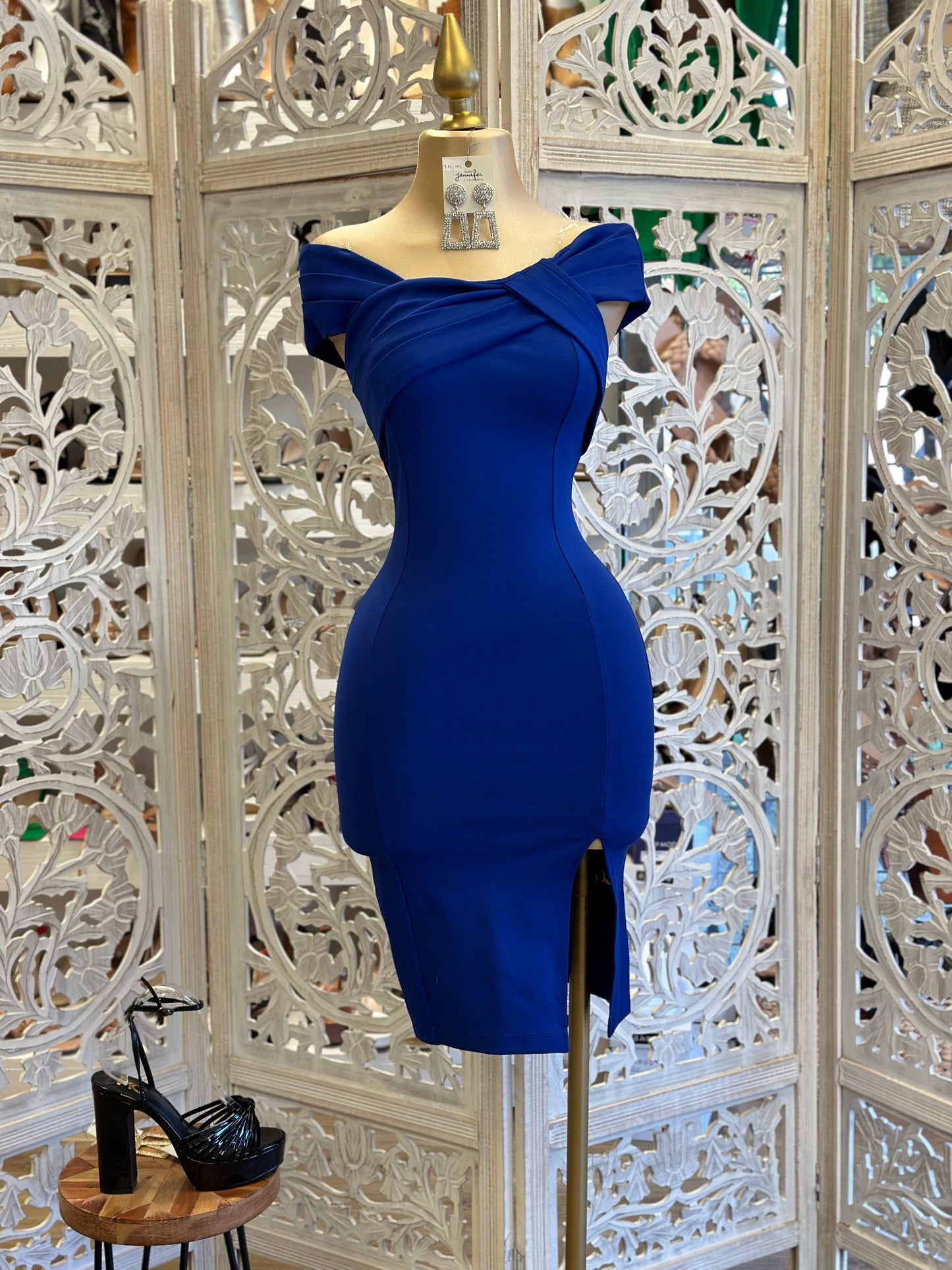 Royal Blue Twist Front Slit Dress