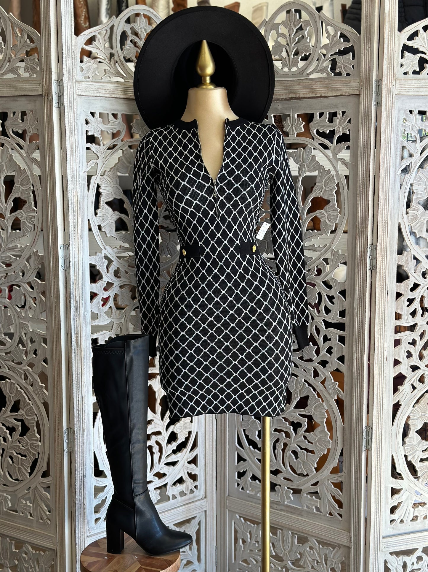 Diamond Pattern Sweater Dress