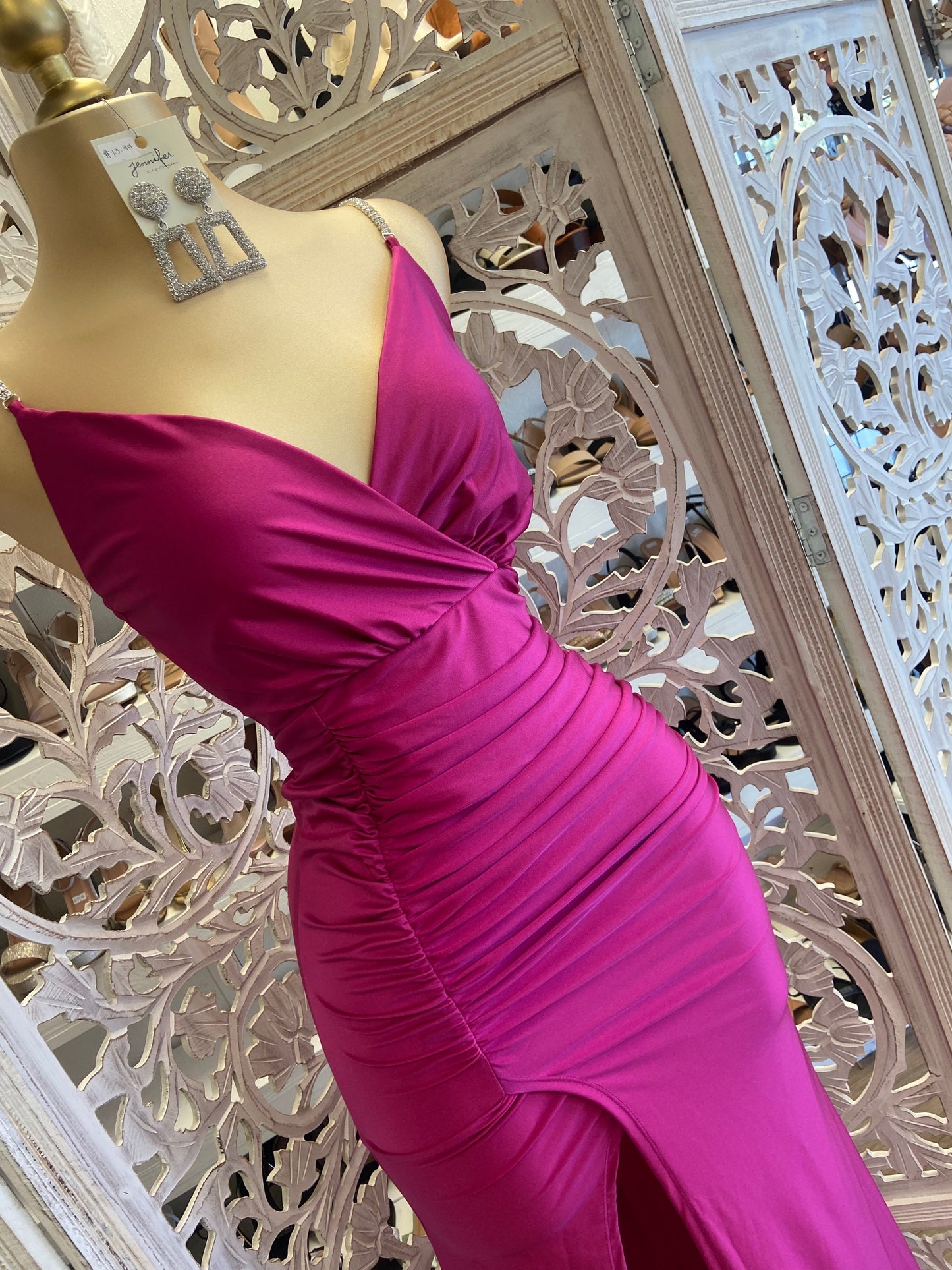 Magenta Rhinestone Strap Dress