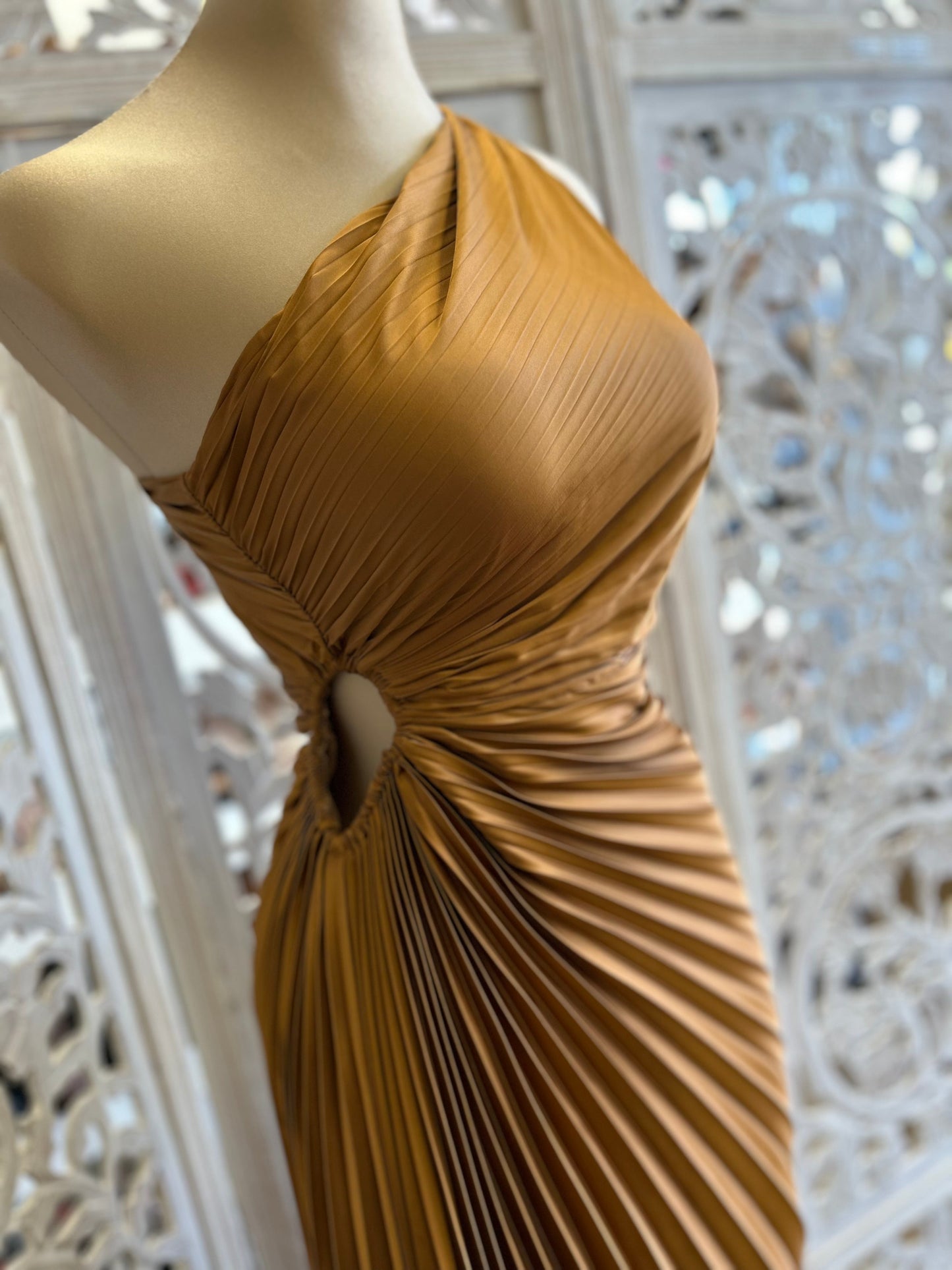 Pleated Cutout Bronze Dress- Not Stretchy