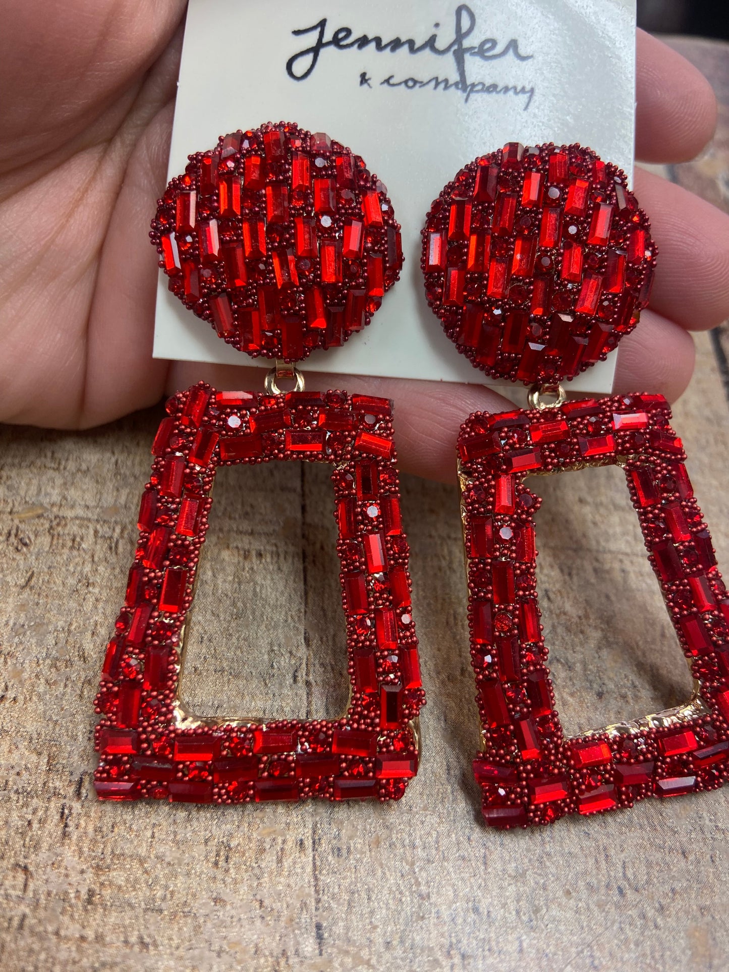 Cherry Red Rectangle Earrings