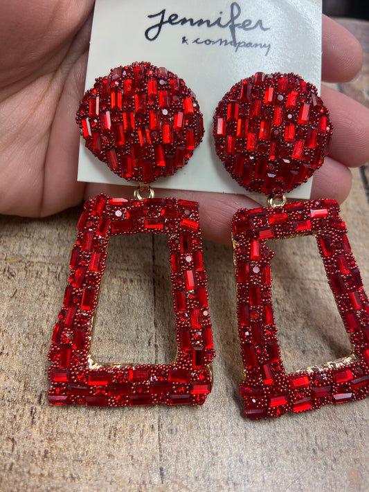 Cherry Red Rectangle Earrings