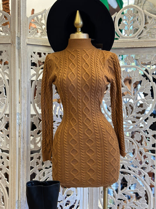 Brown Turtleneck Knit Dress