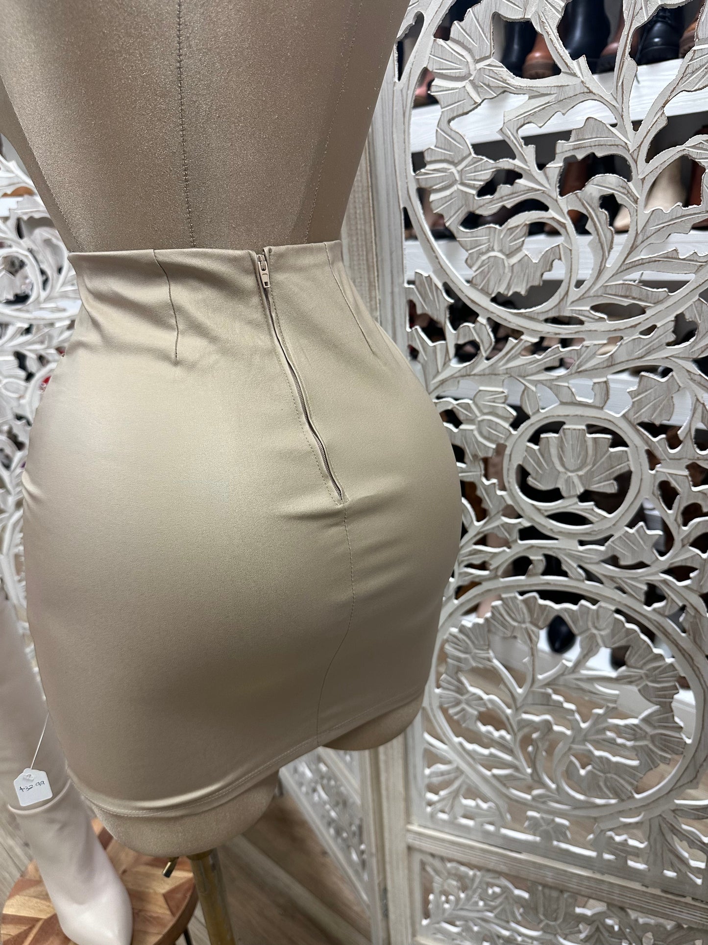 Beige Wrapped Faux Leather Skirt