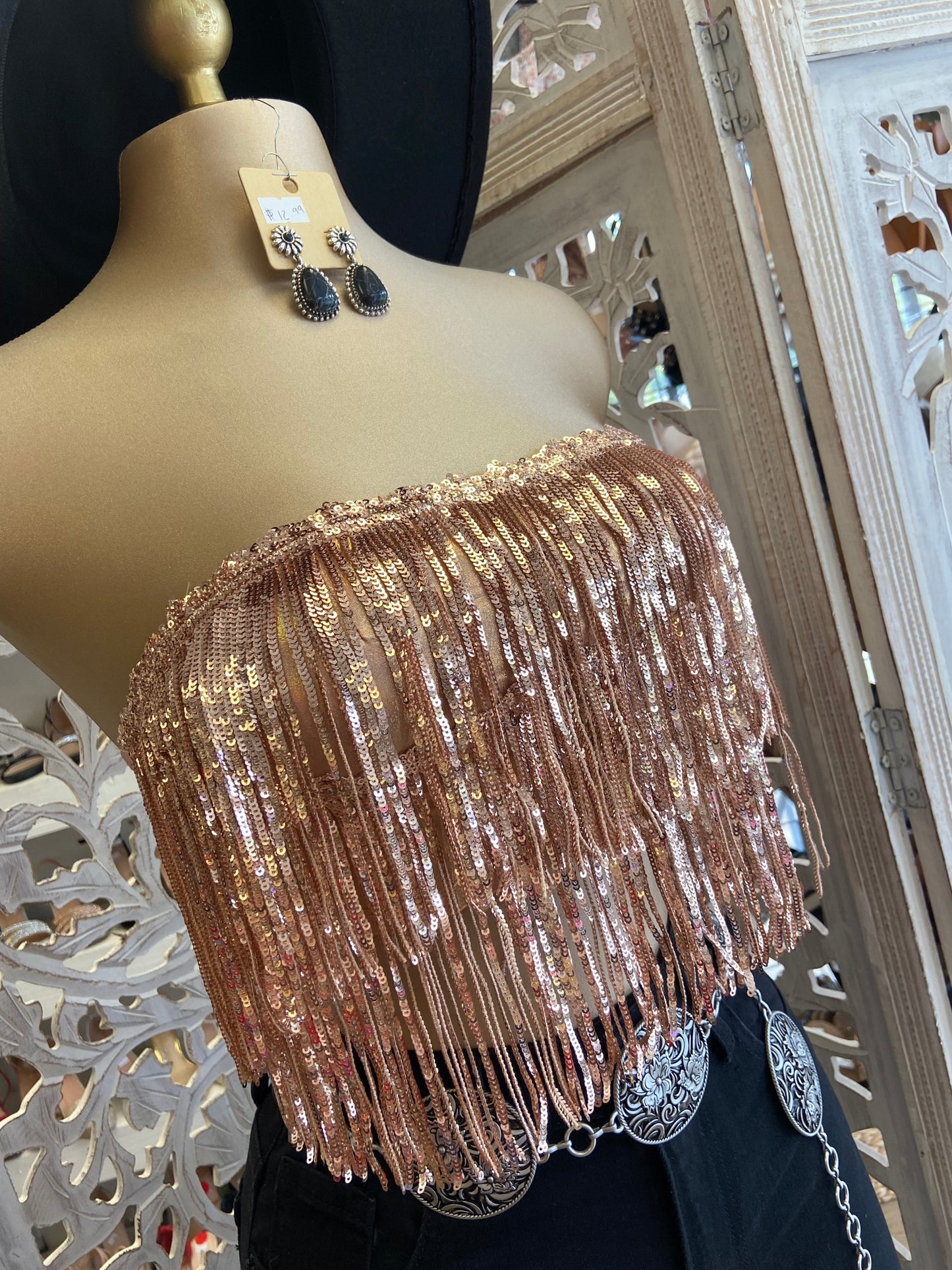 Fringe Rose Gold Sparkle Top