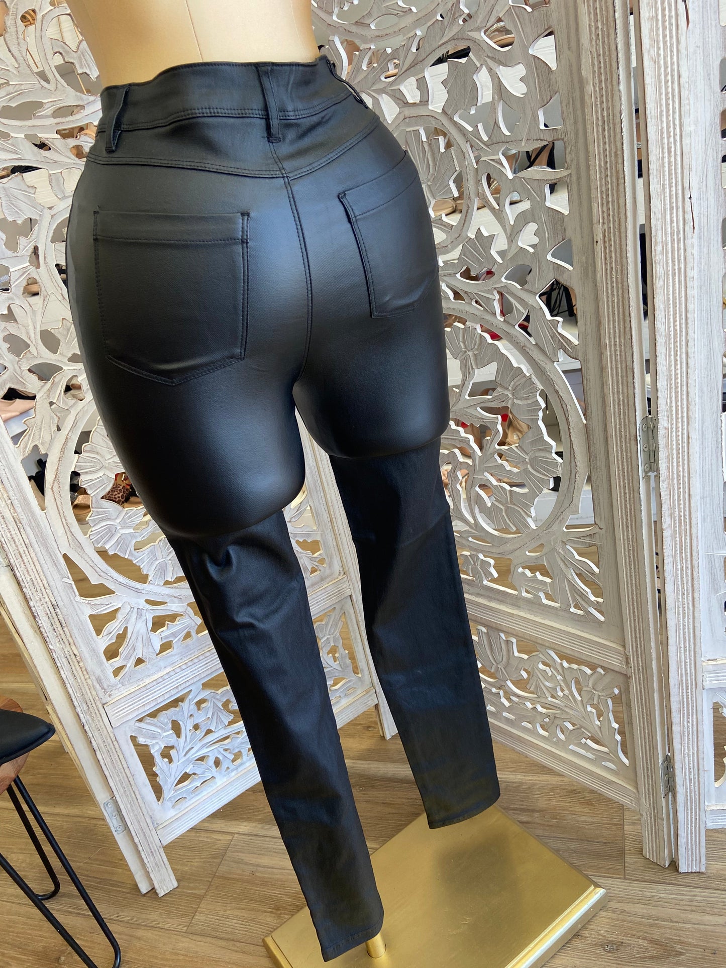 High Rise Leather Look Pants