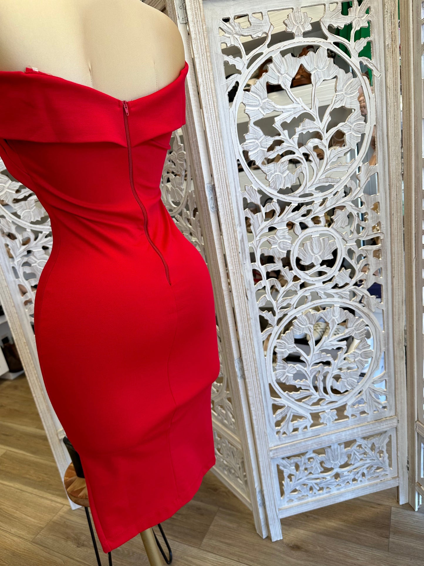 Red Twist Front Slit Dress