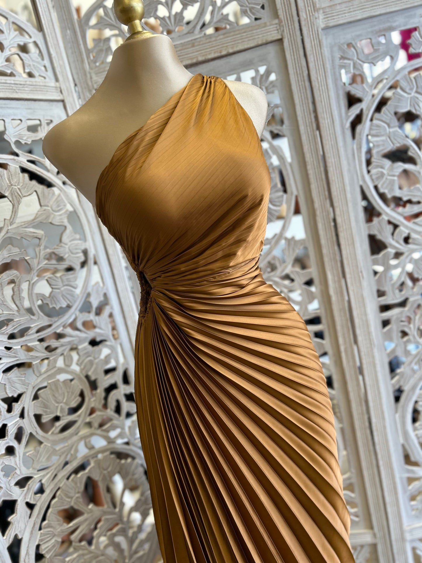 Pleated Cutout Bronze Dress- Not Stretchy