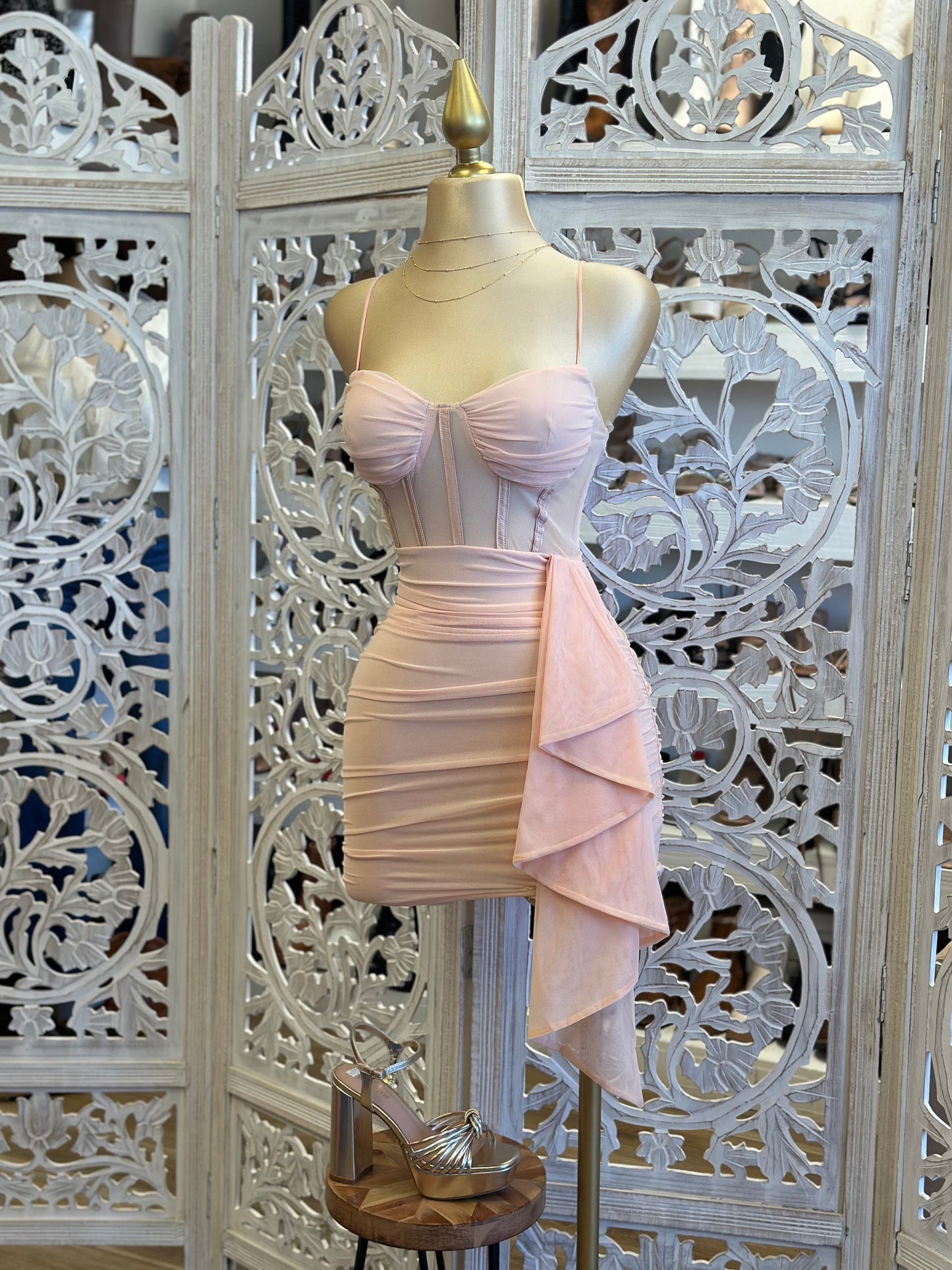 Light Pink Corset Tailed Mini Dress- Stretchy