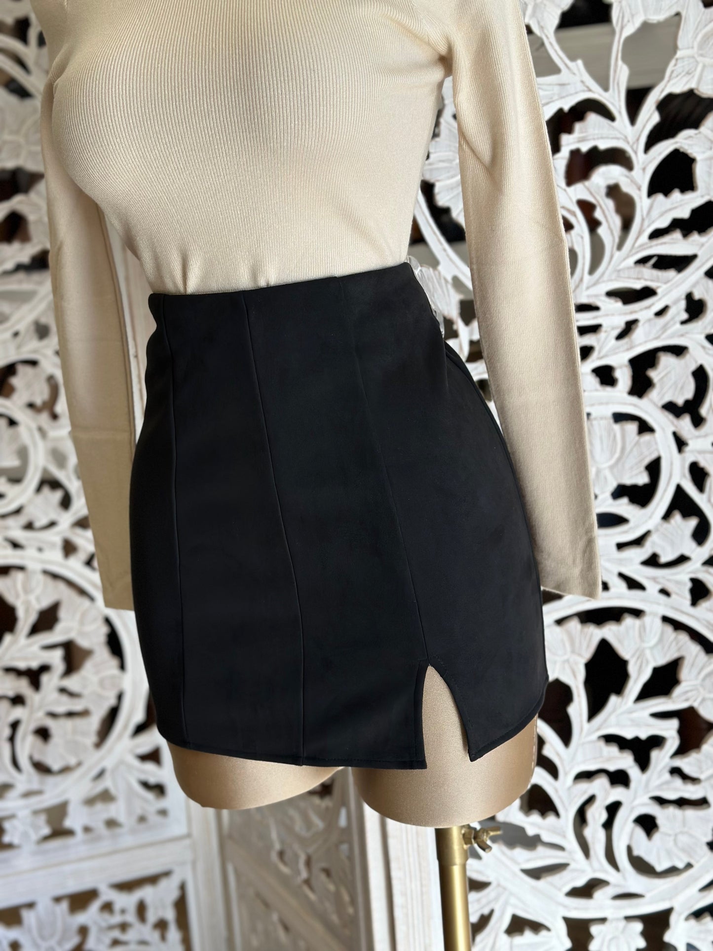 Black Slit Suede Mini Skirt