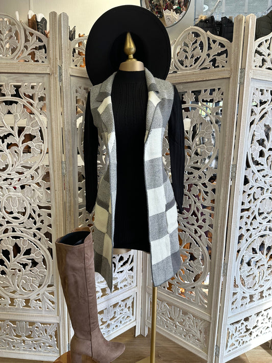 Dark Gray and White Plaid Coat Vest