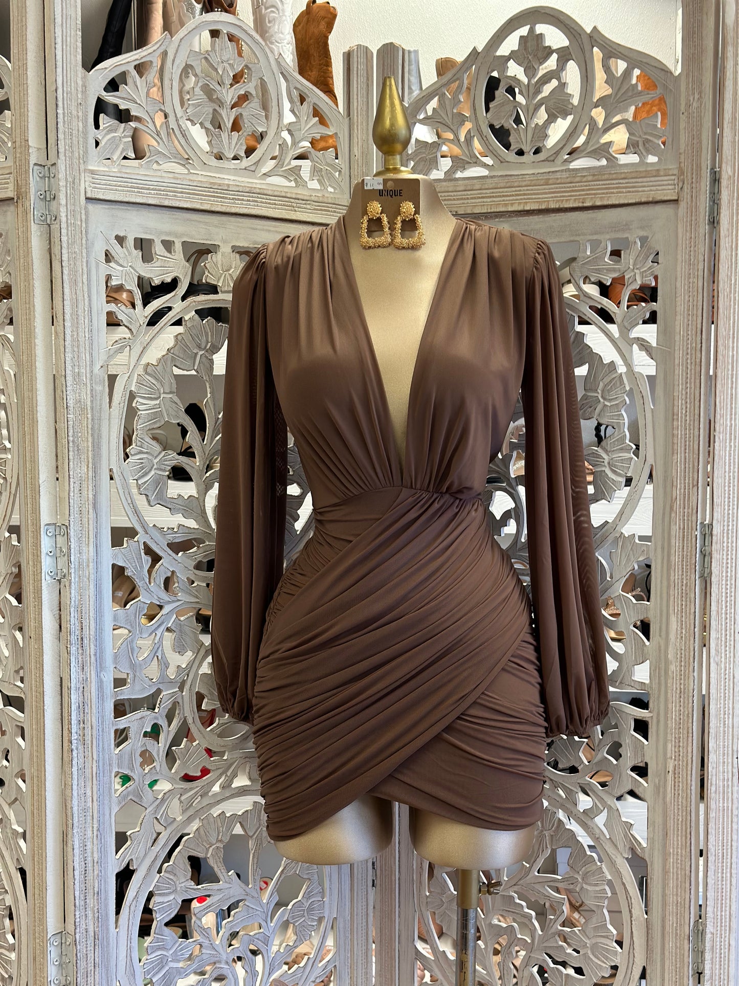 Expresso Deep V Mini Wrapped Dress