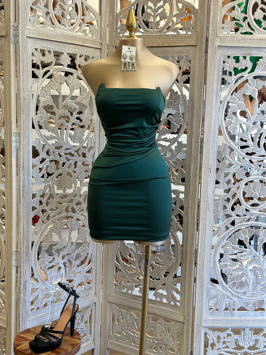 Forest Green Satin Mini Dress