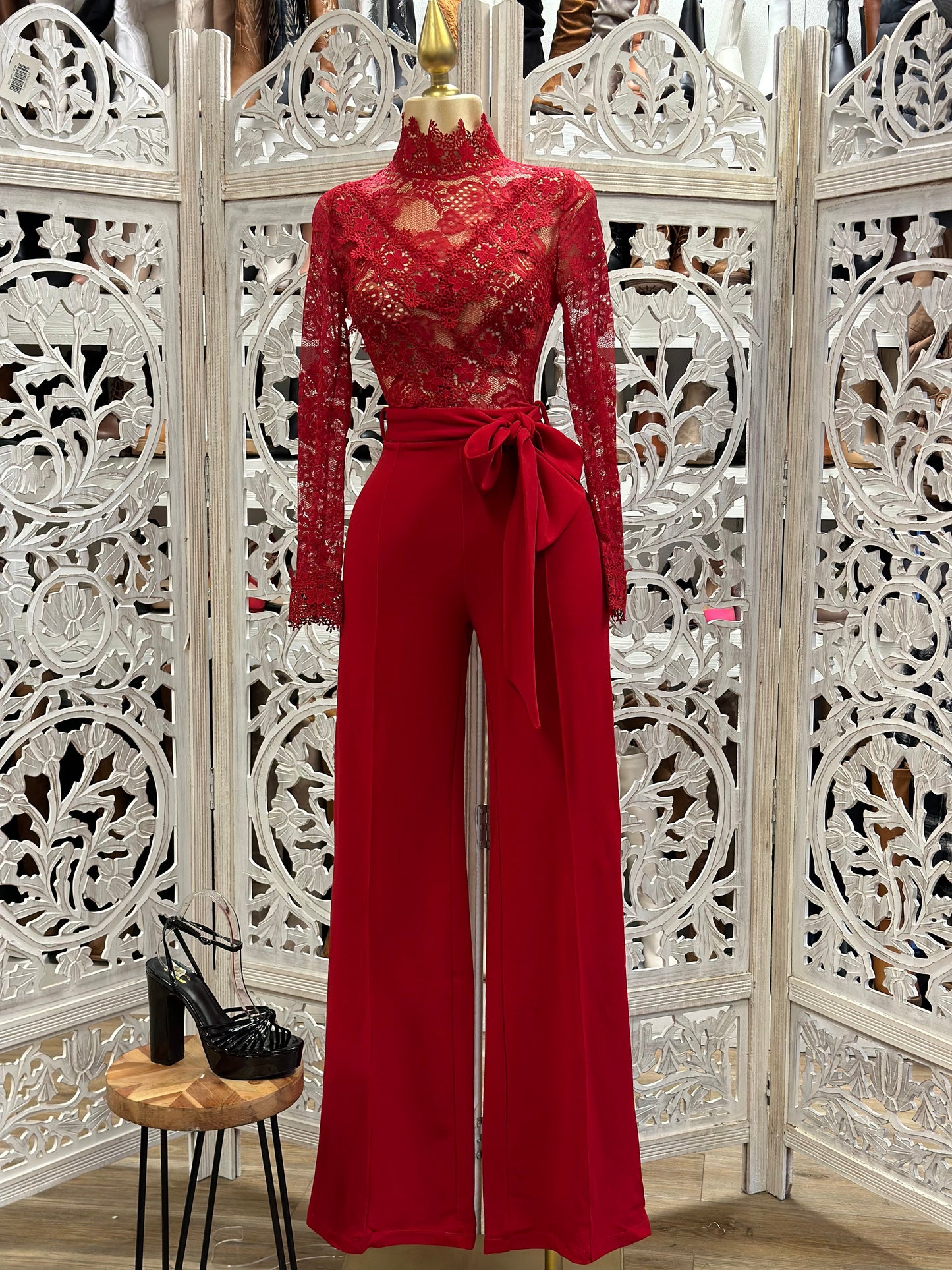 Red Lace High Neck Jumpsuit