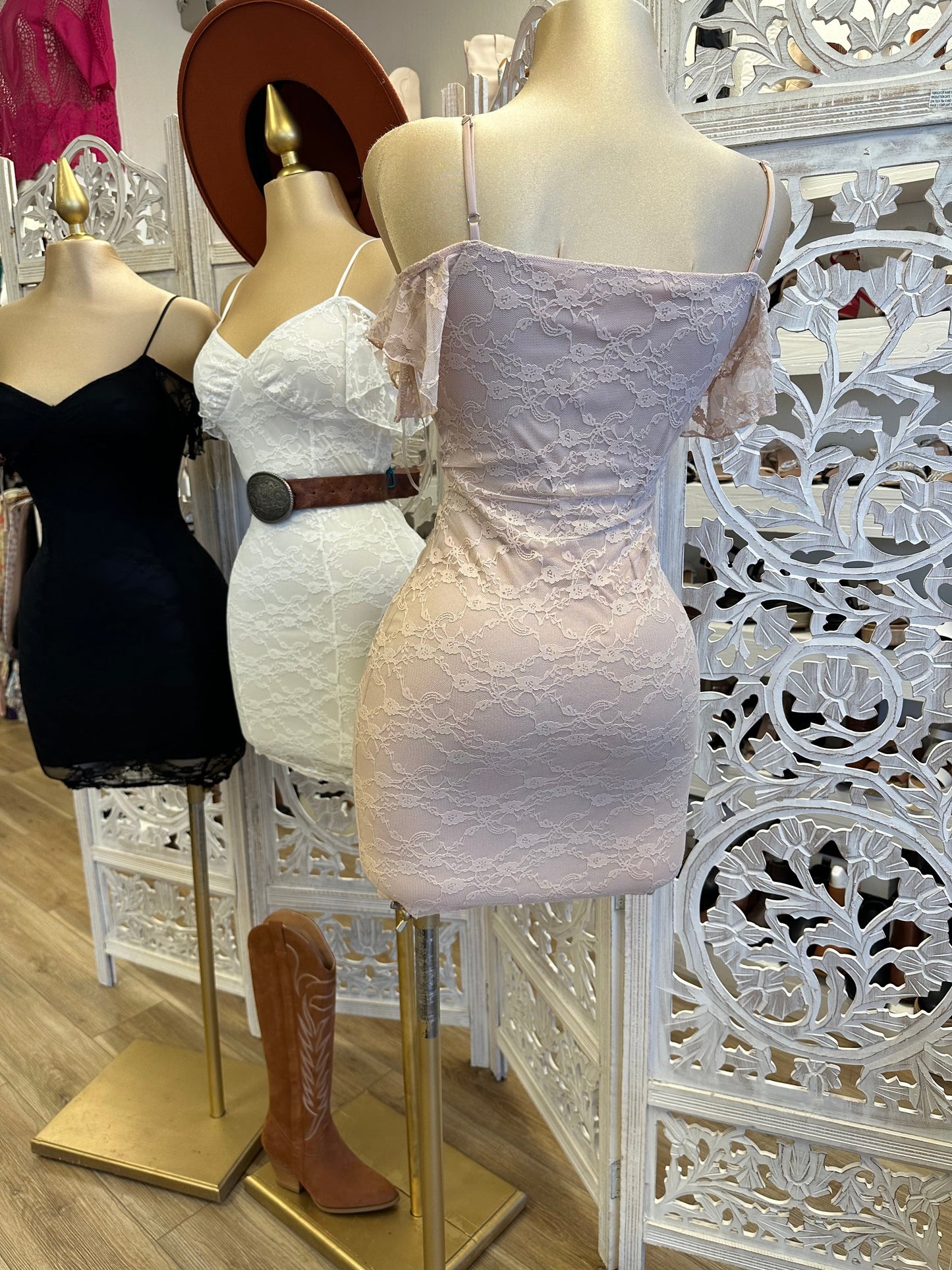 Lace Mini Off Shoulder Dress- Slightly Stretchy